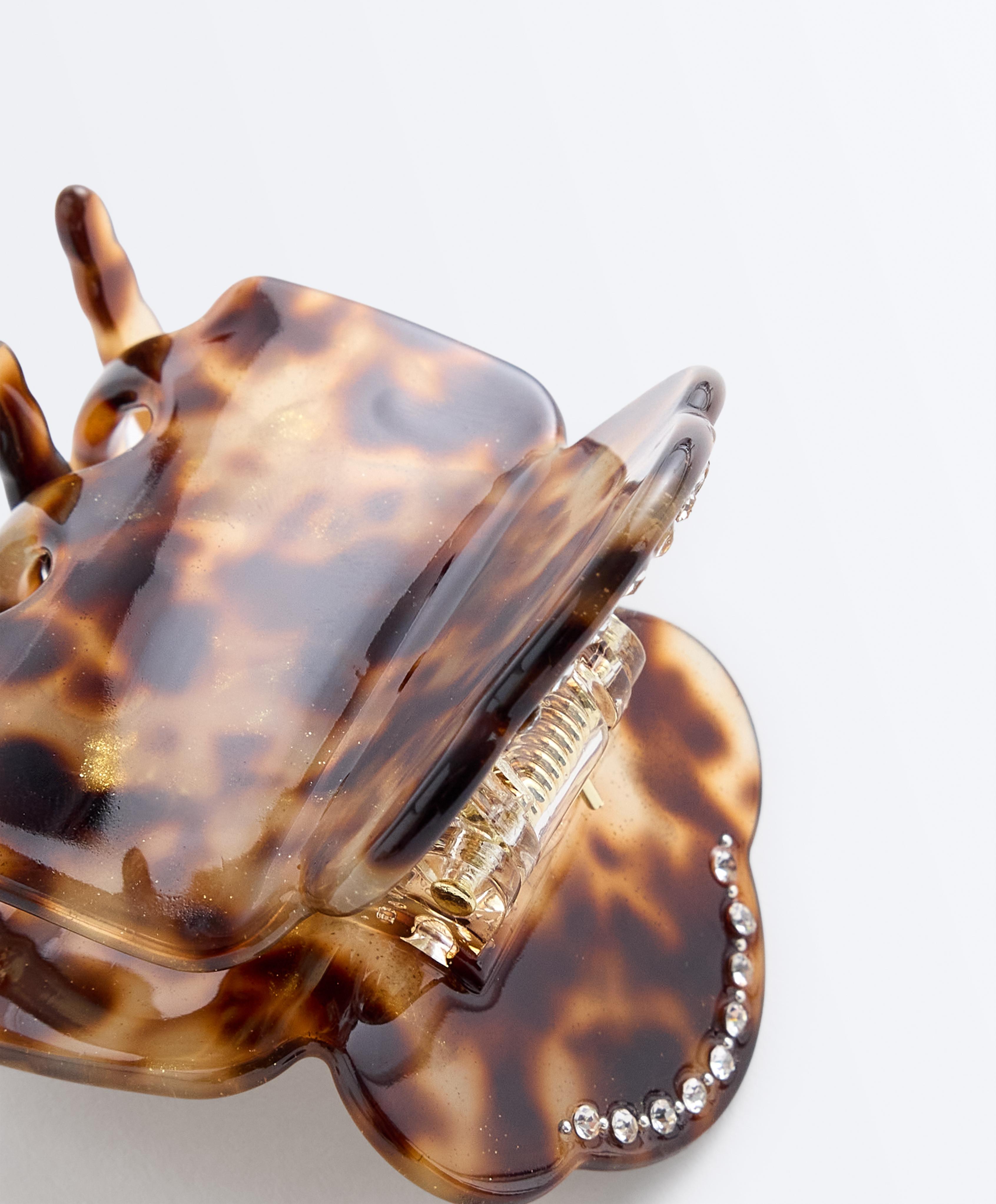 Mini rhinestone hair clip — COGNAC