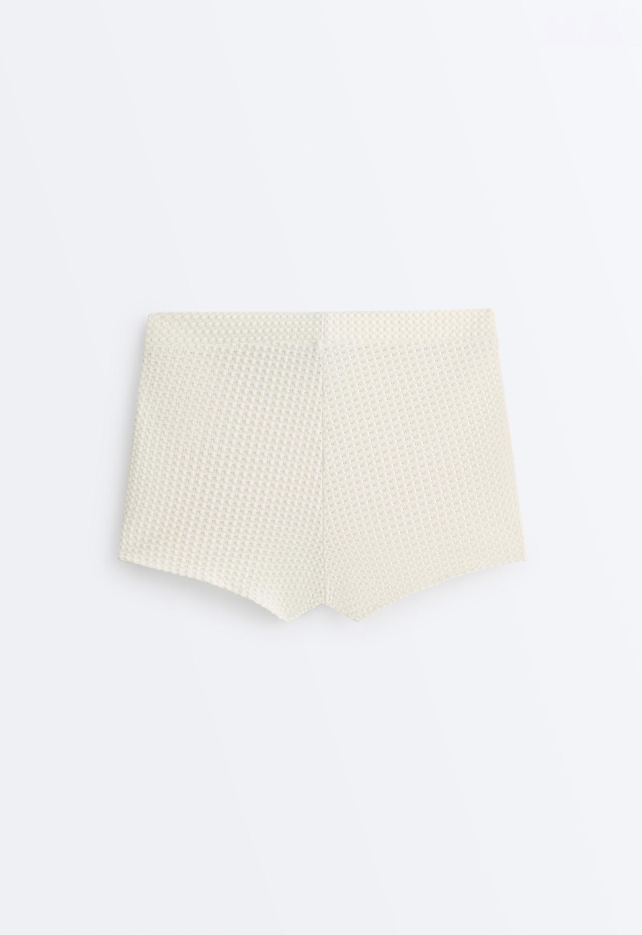 Bubble-texture crochet high-waisted bikini shorts — ECRU