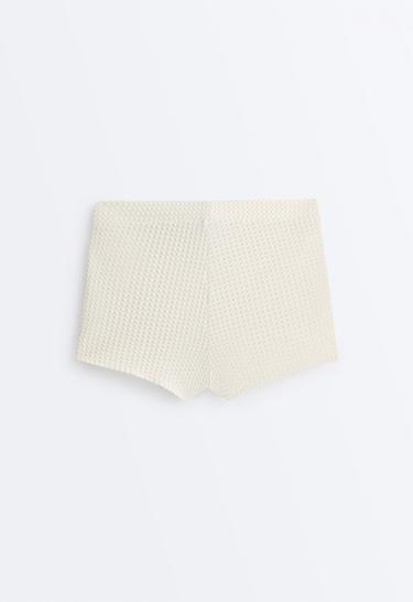 Bubble-texture crochet high-waisted bikini shorts — ECRU 9