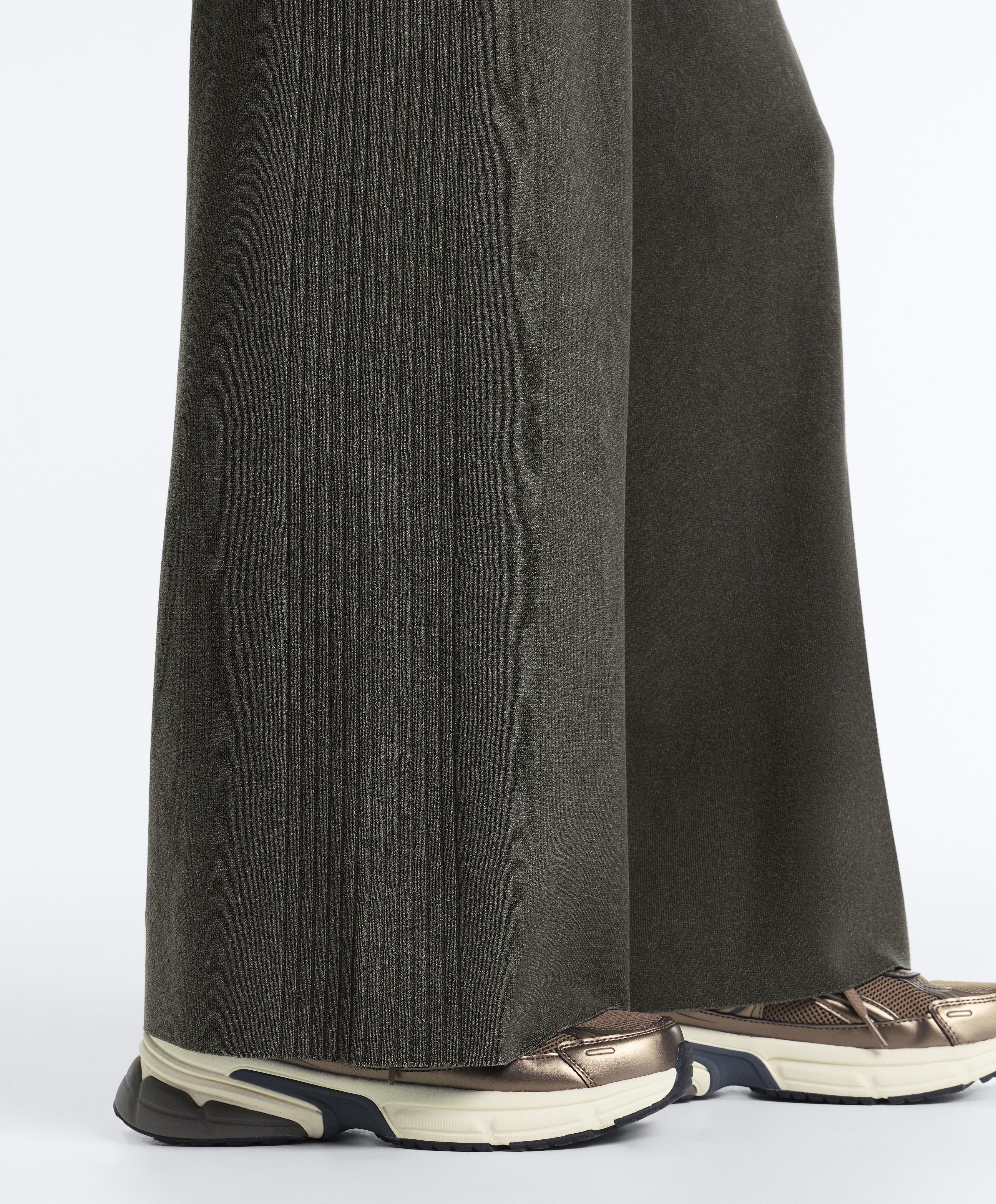 Rib knit straight-leg trousers — GREEN