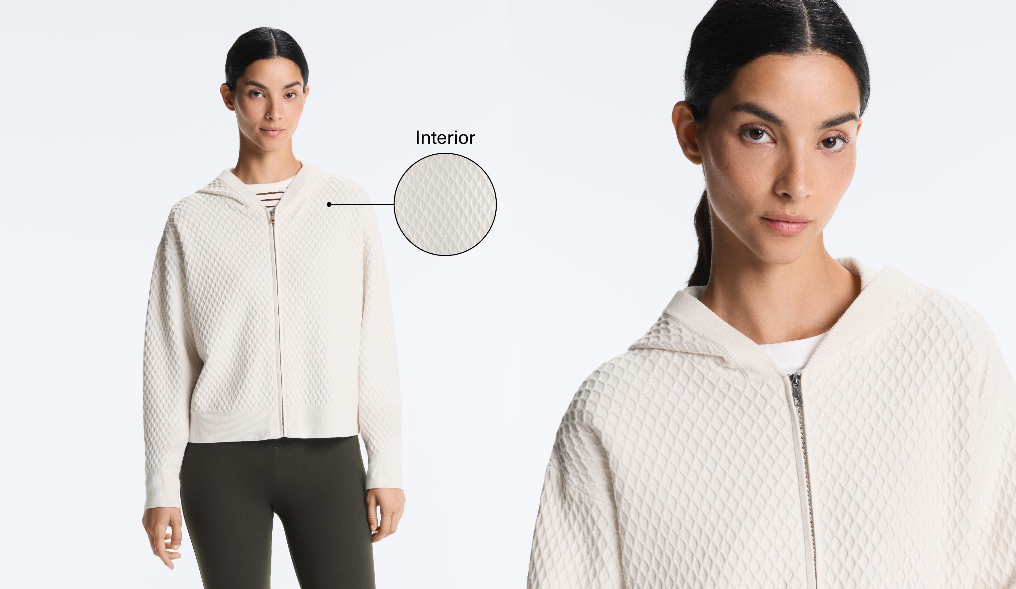 Structured knit hooded jacket — PALE ECRU