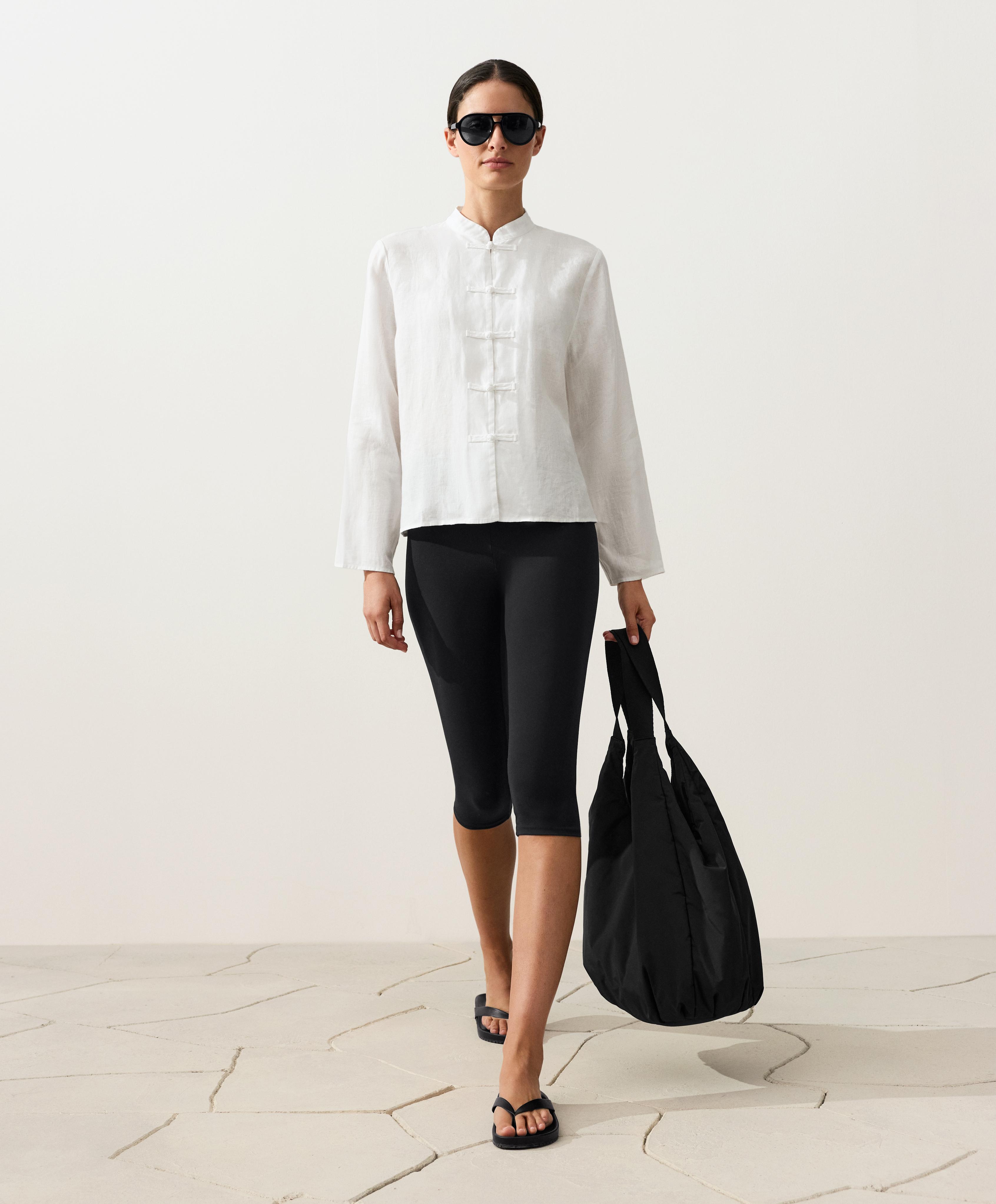 100% linen stand-up collar shirt — WHITE
