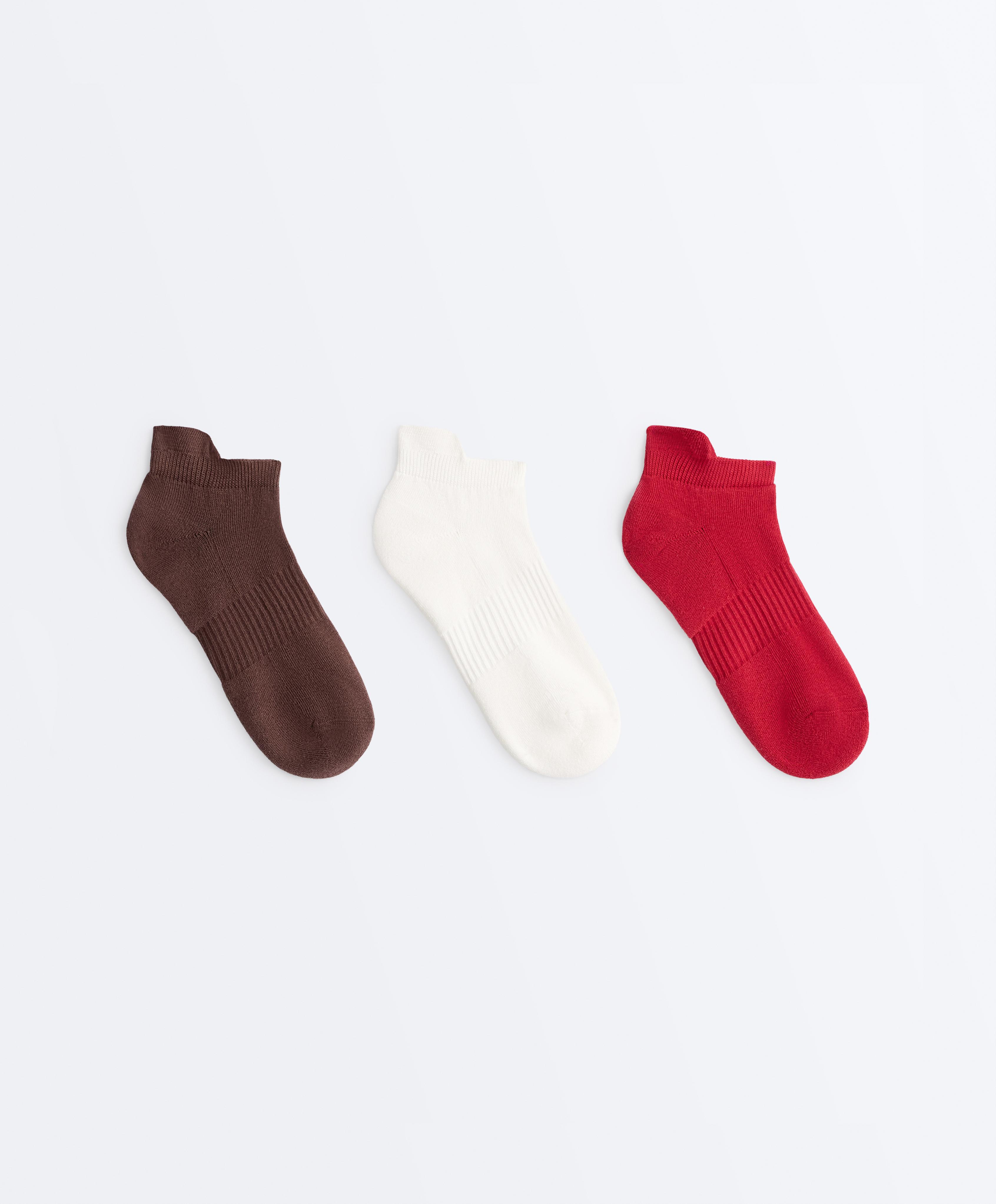 3 pairs of cotton blend sports sneaker socks with heel tab — CHOCOLATE