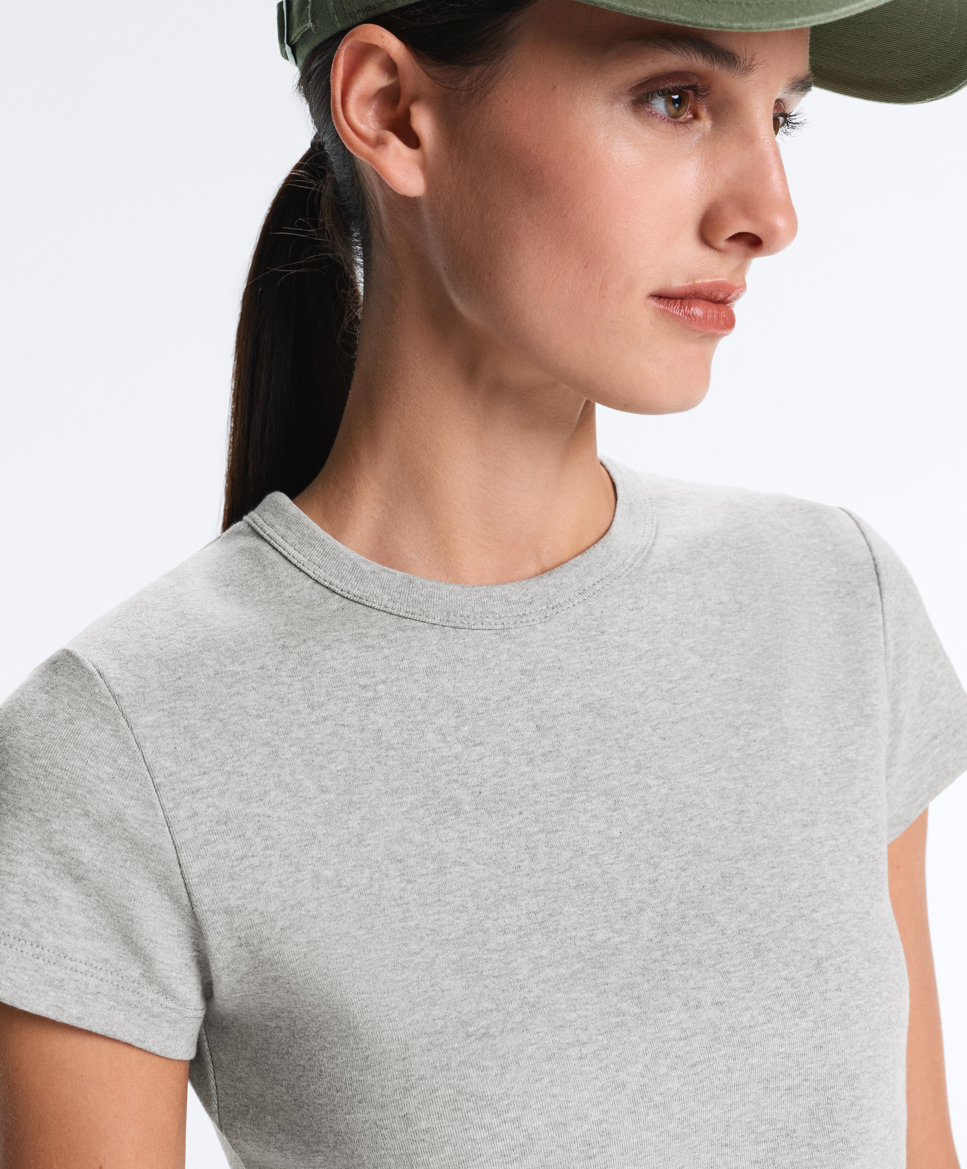 Fitted short sleeve rib T-shirt in cotton blend — GREY MELANGE