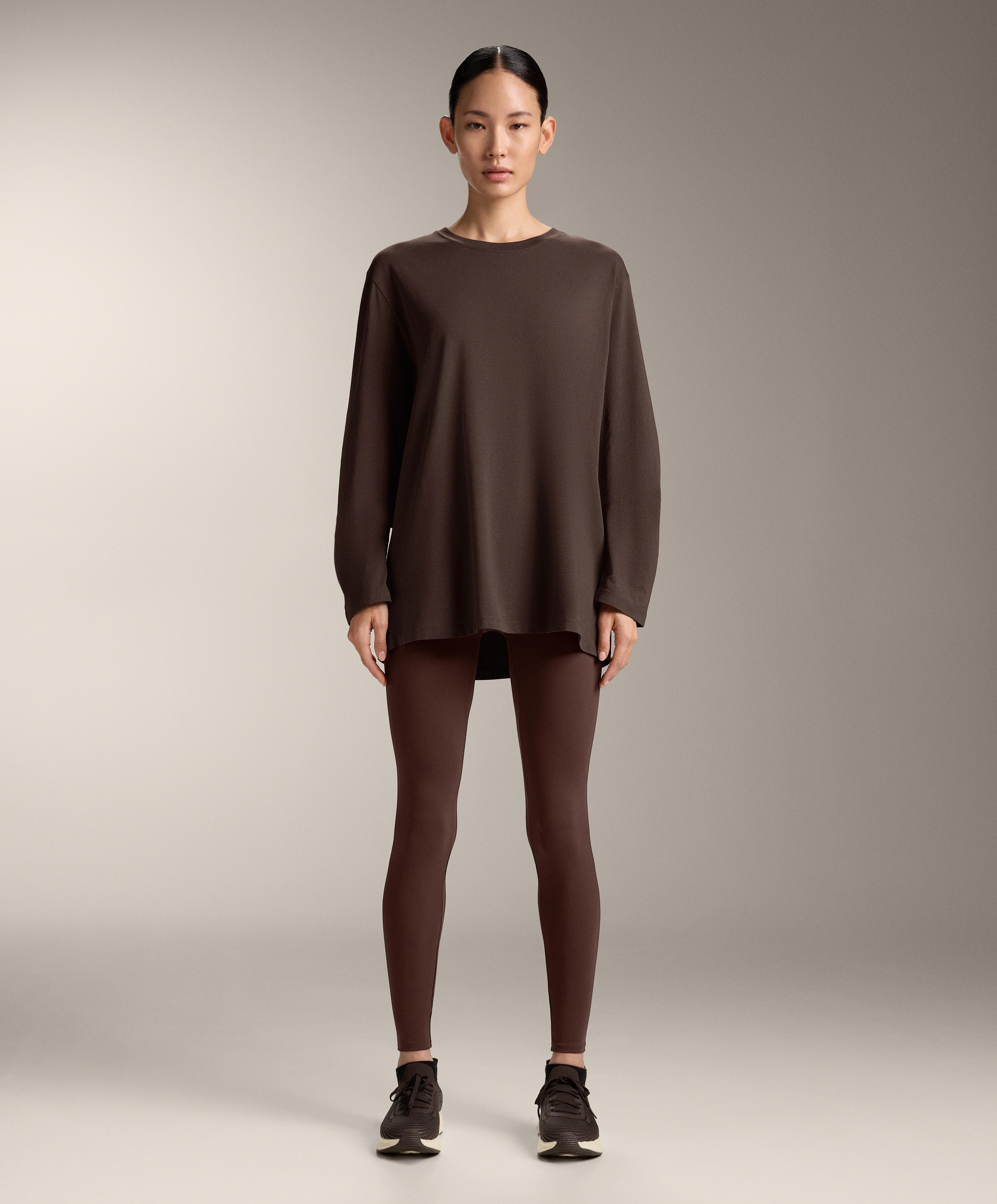 Oversize cotton blend long-sleeve T-shirt — BROWN