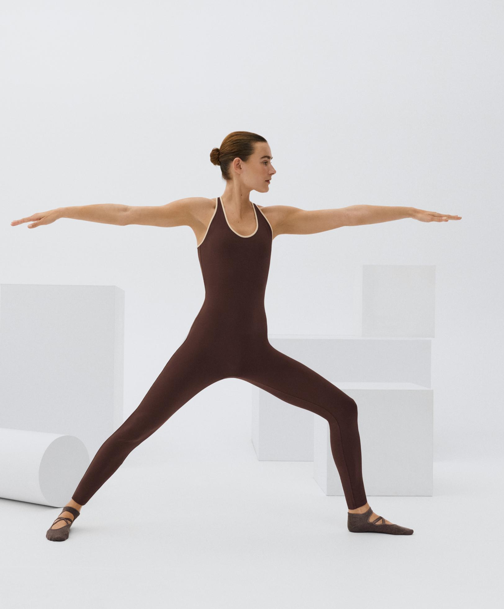 Comfortlux Piping long jumpsuit — BROWN