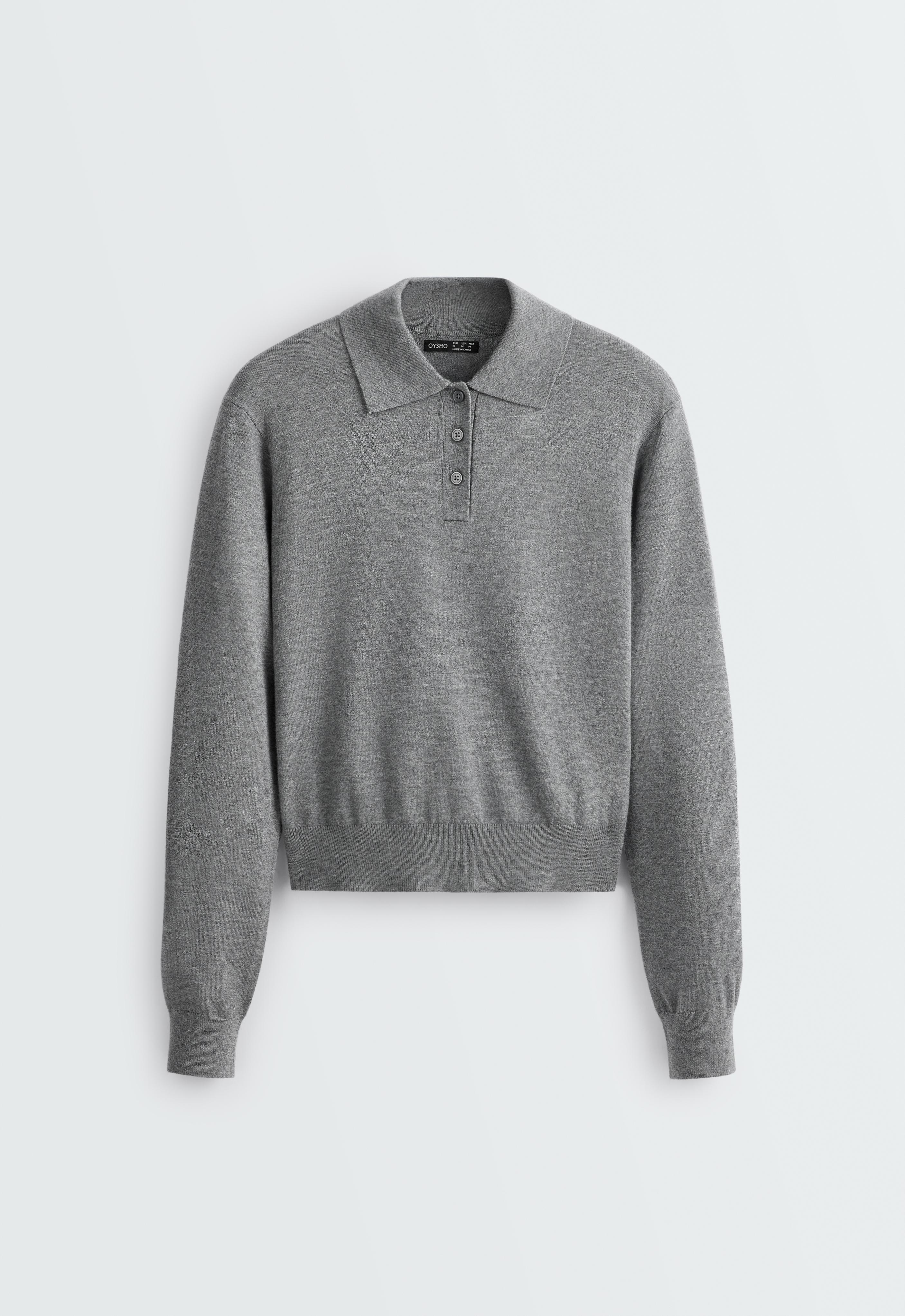 Long sleeve knit polo shirt