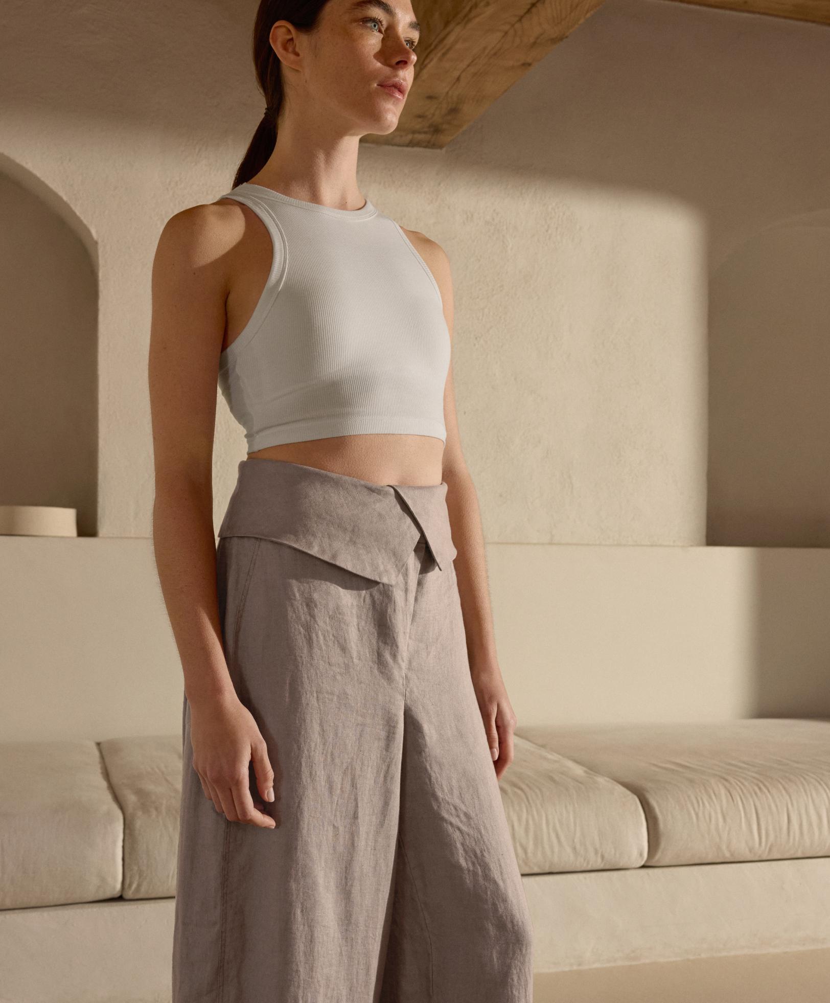 Rib modal blend long tank top — WHITE