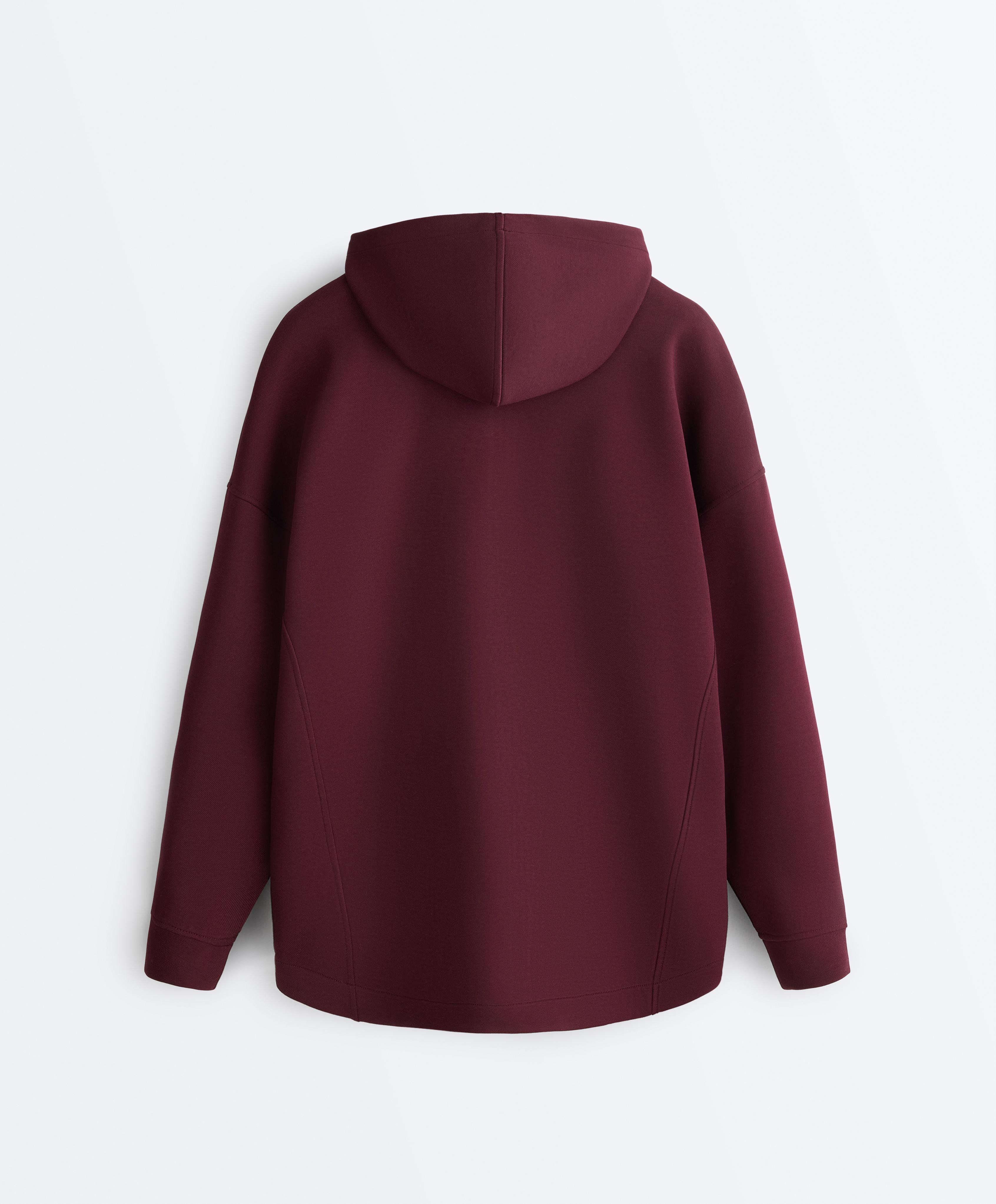 Oversize cotton piqué hooded jacket — DARK MAROON