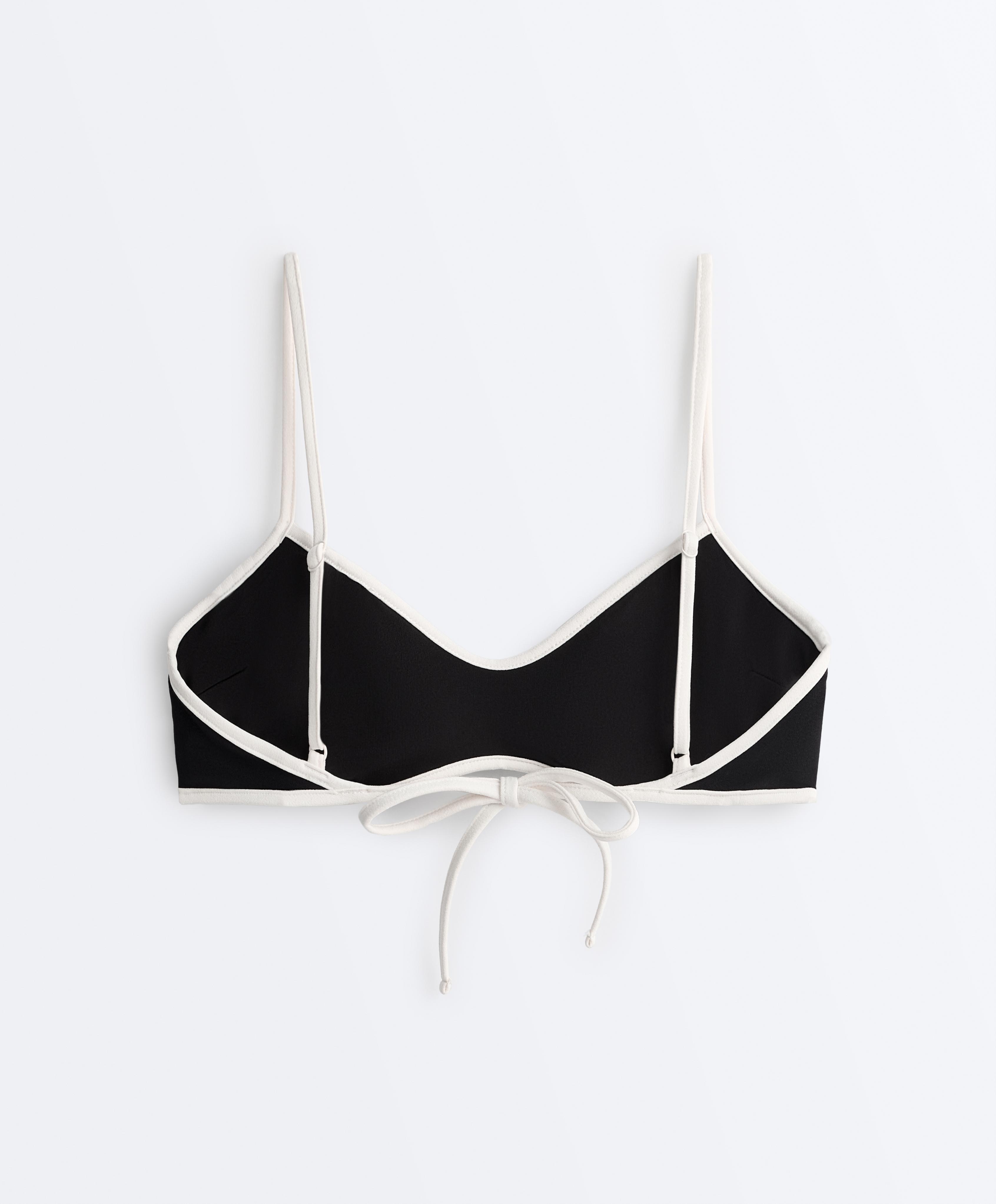 Contrast trim bikini top — BLACK