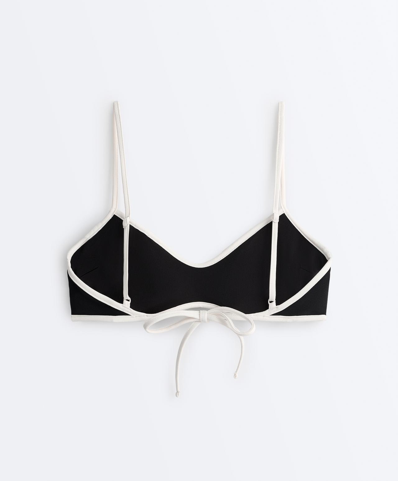 Contrast trim bikini top — BLACK