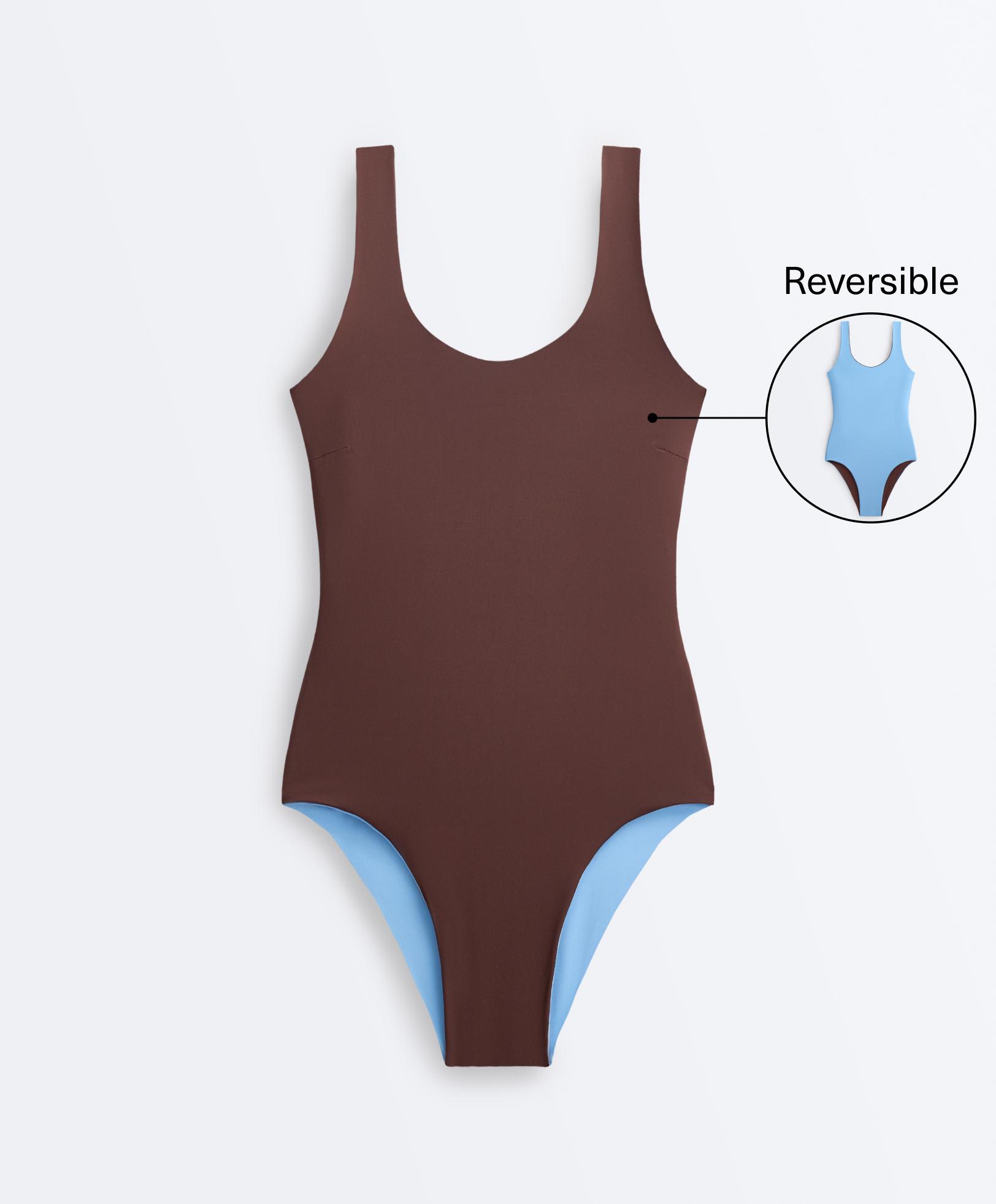 Reversible round neck swimsuit — CHOCOLATE