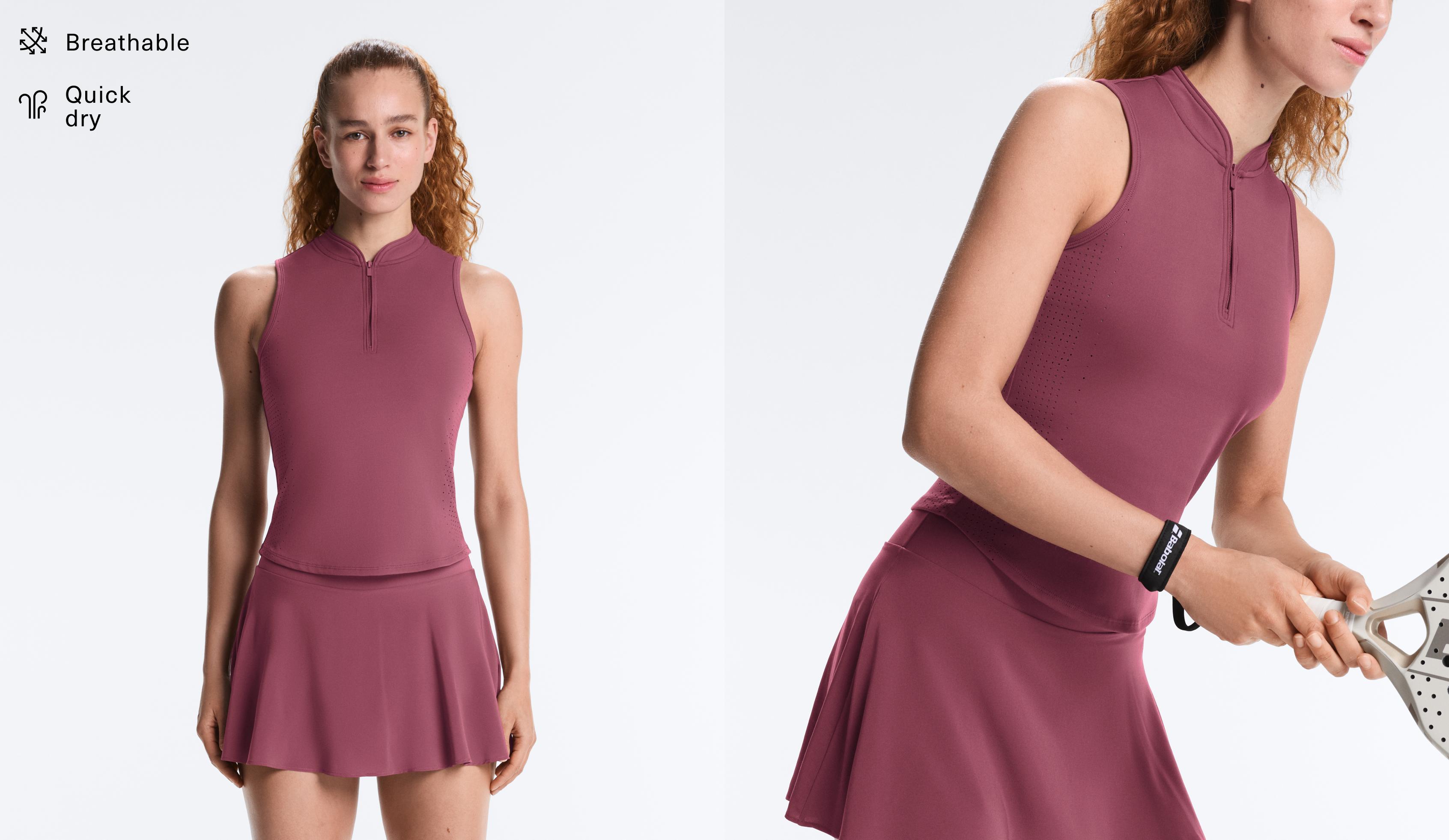 Technical sleeveless T-shirt with half zip — DUSTY ROSETTE