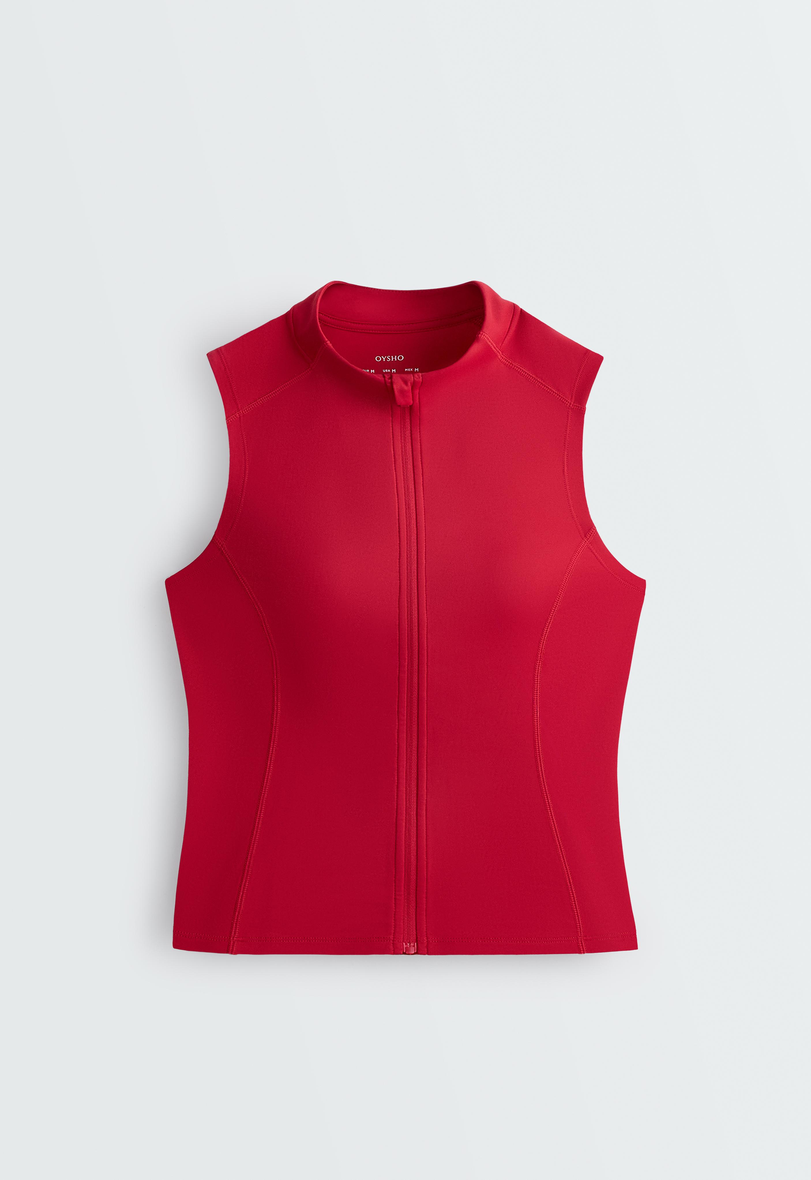 Sleeveless zip T-shirt — STRAWBERRY