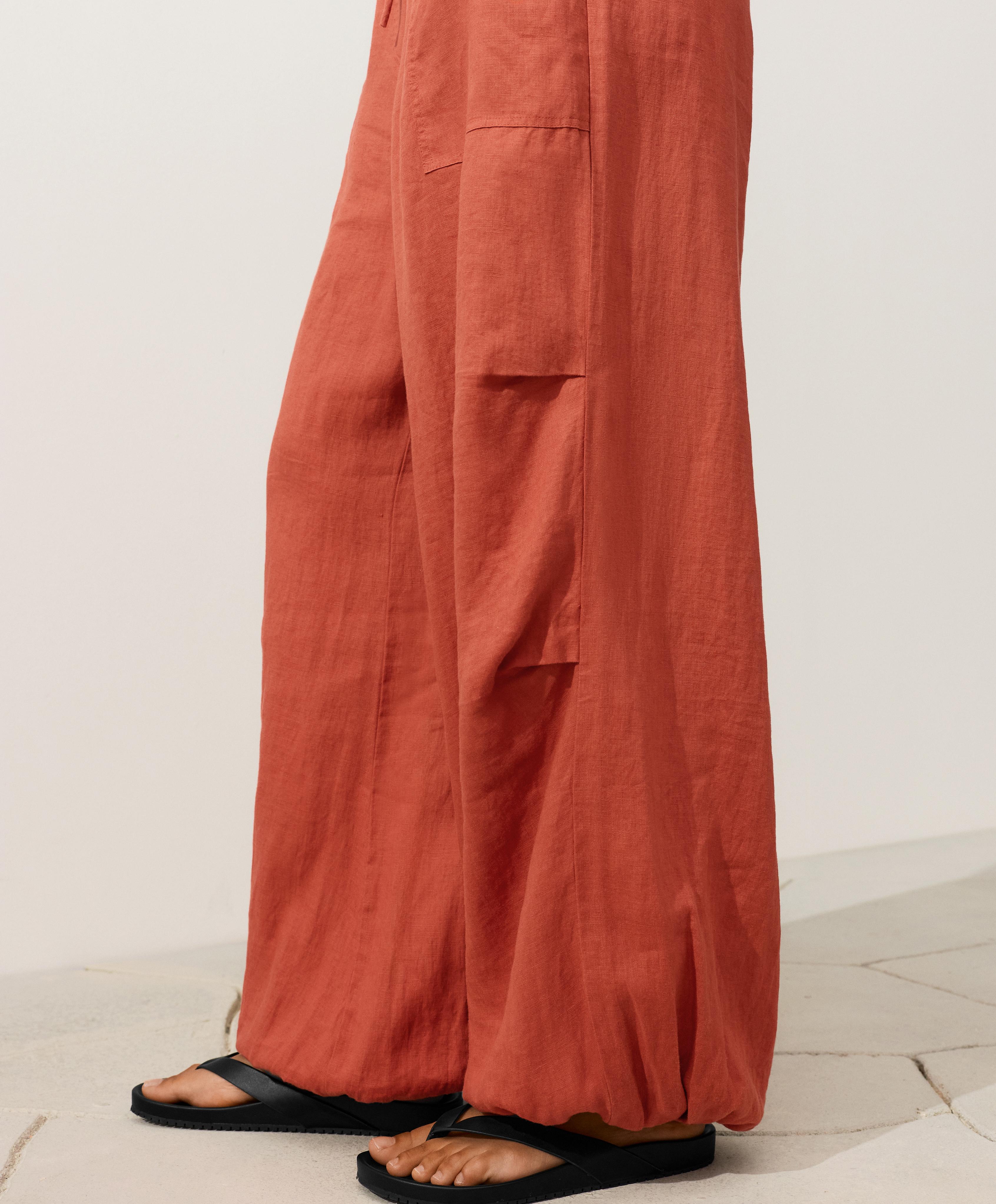 100% linen cargo bloomer trousers — BURNT ORANGE
