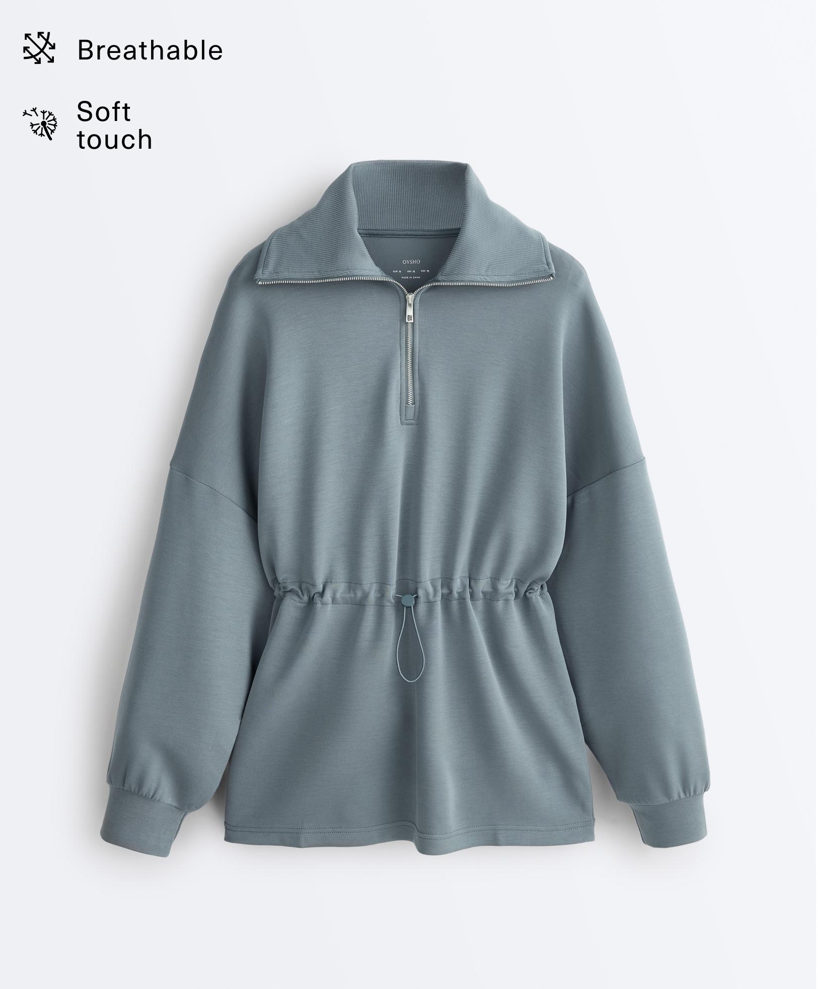 Half-zip sweatshirt with soft-touch modal — DARK GREY-BLUE