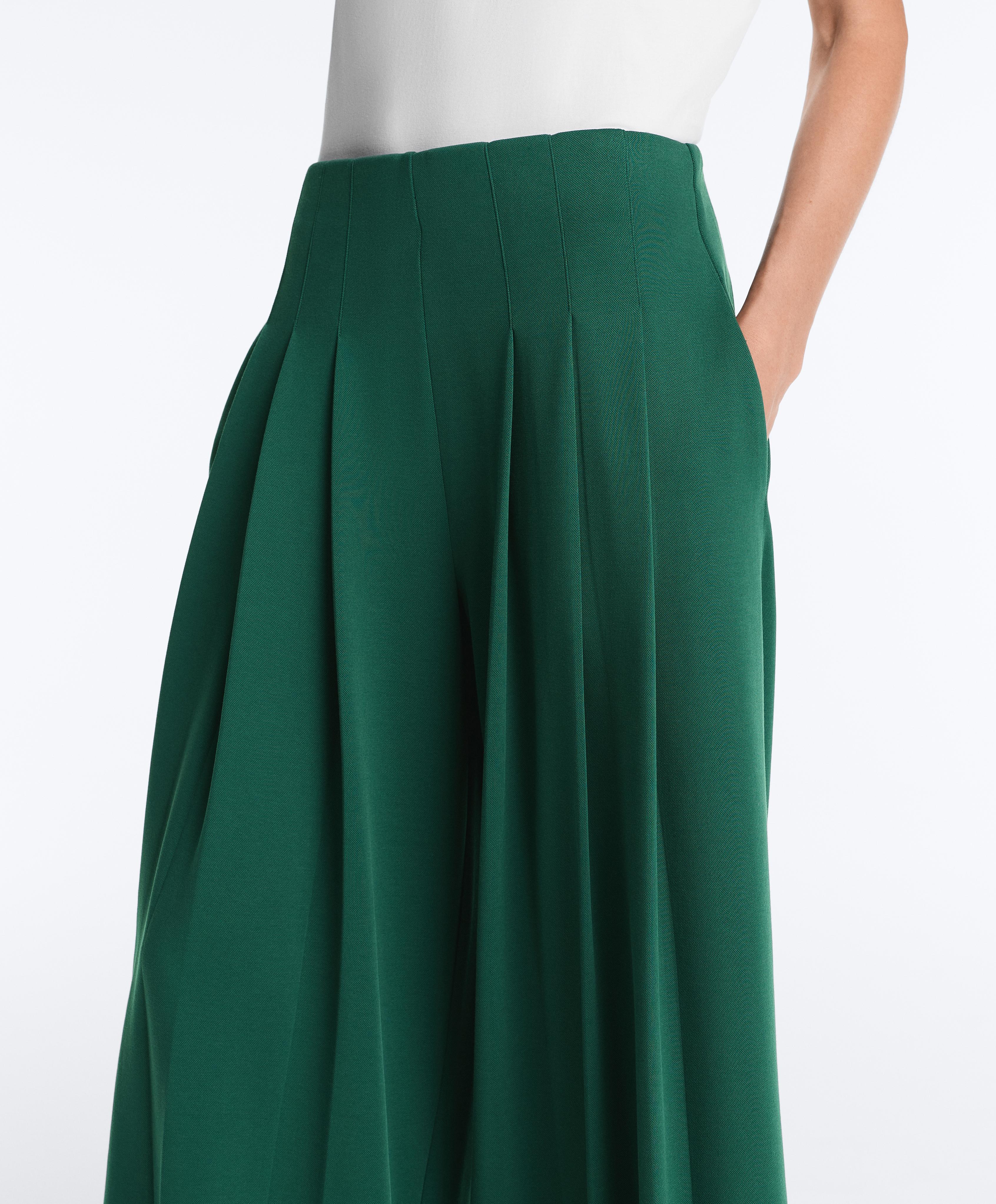 Cotton wide-leg pique trousers with pleats — DARK EMERALD