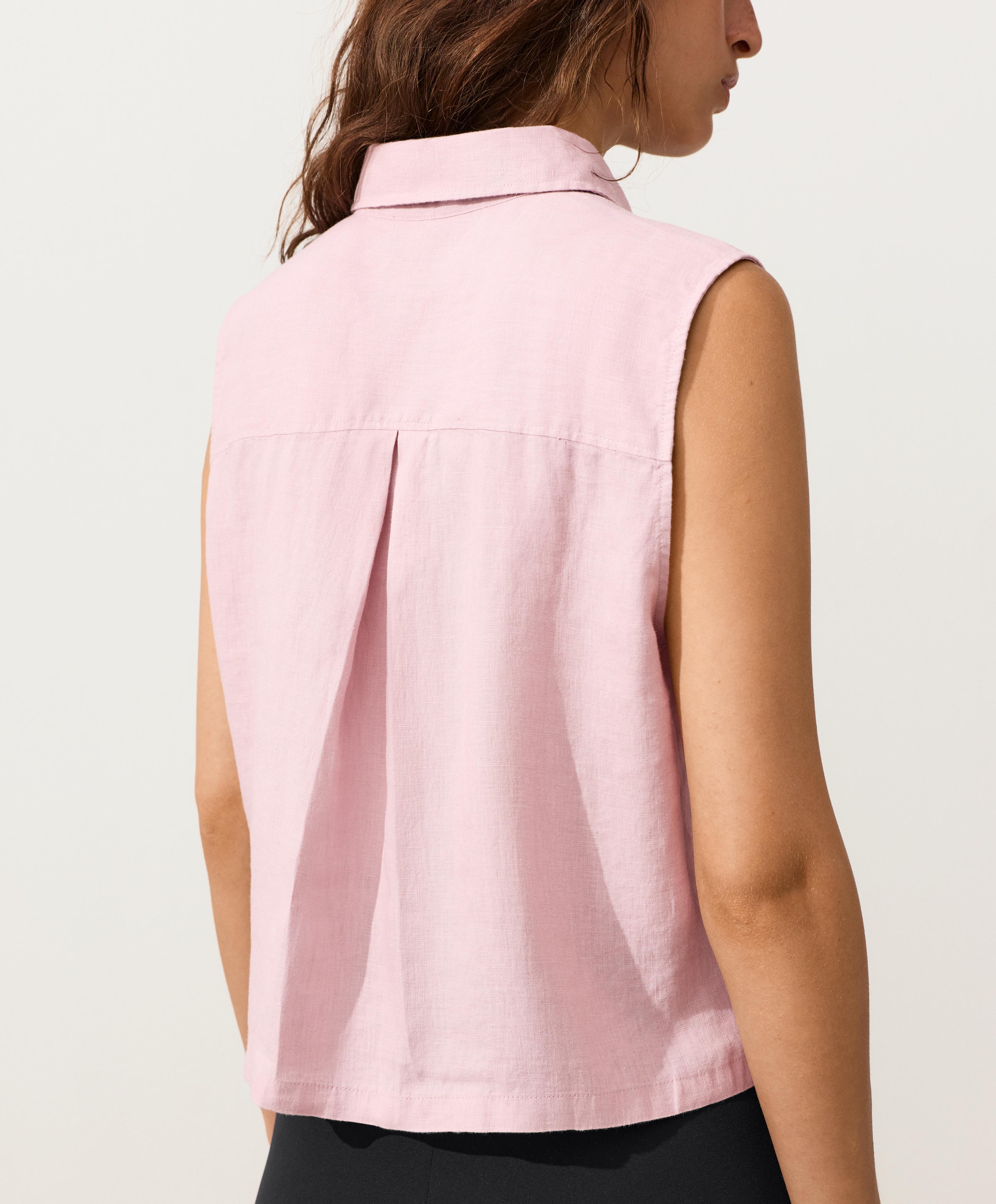 Sleeveless cropped 100% linen shirt — DUSTY PINK