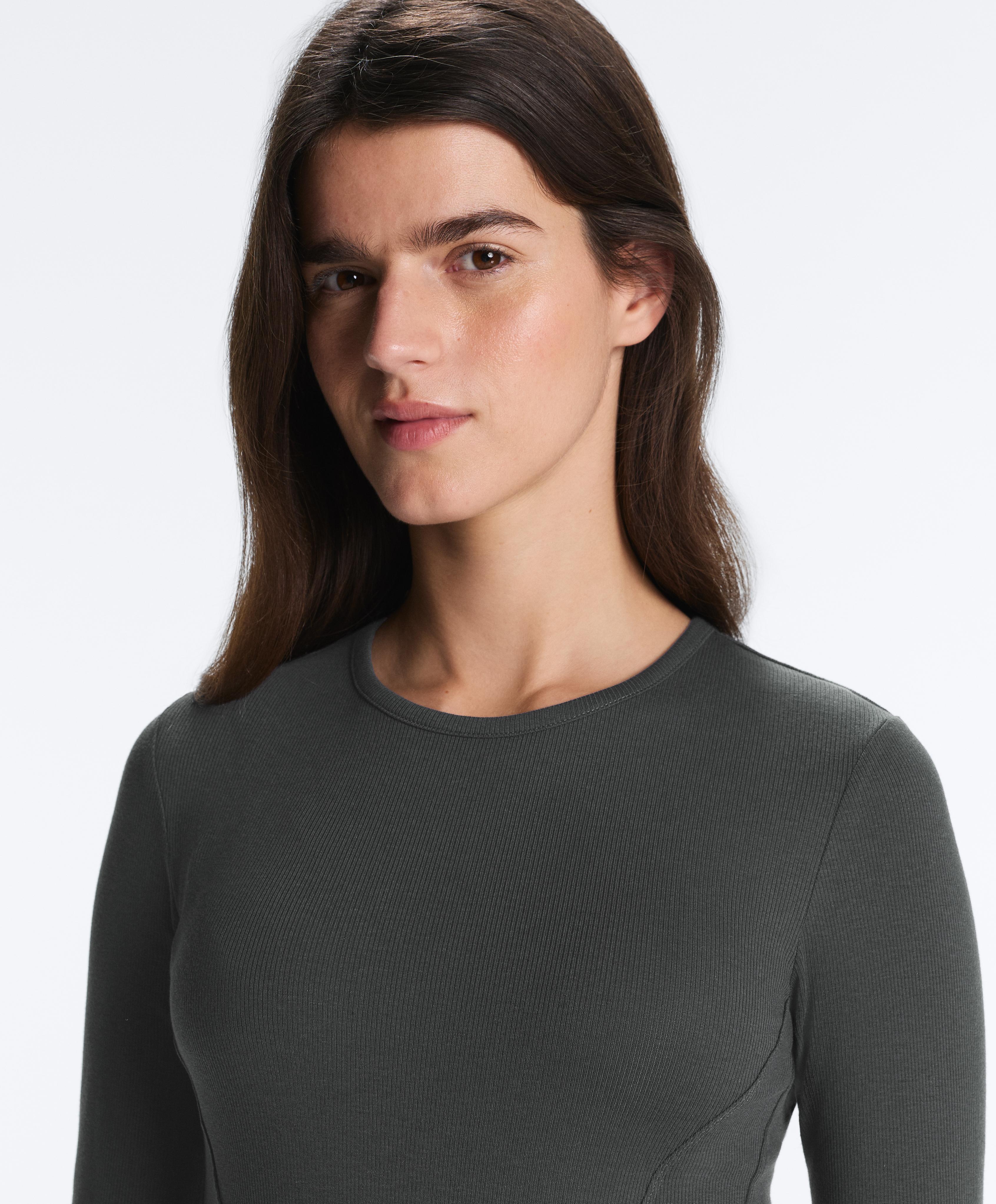Fitted long sleeve rib T-shirt with cotton and modal — ASPHALT