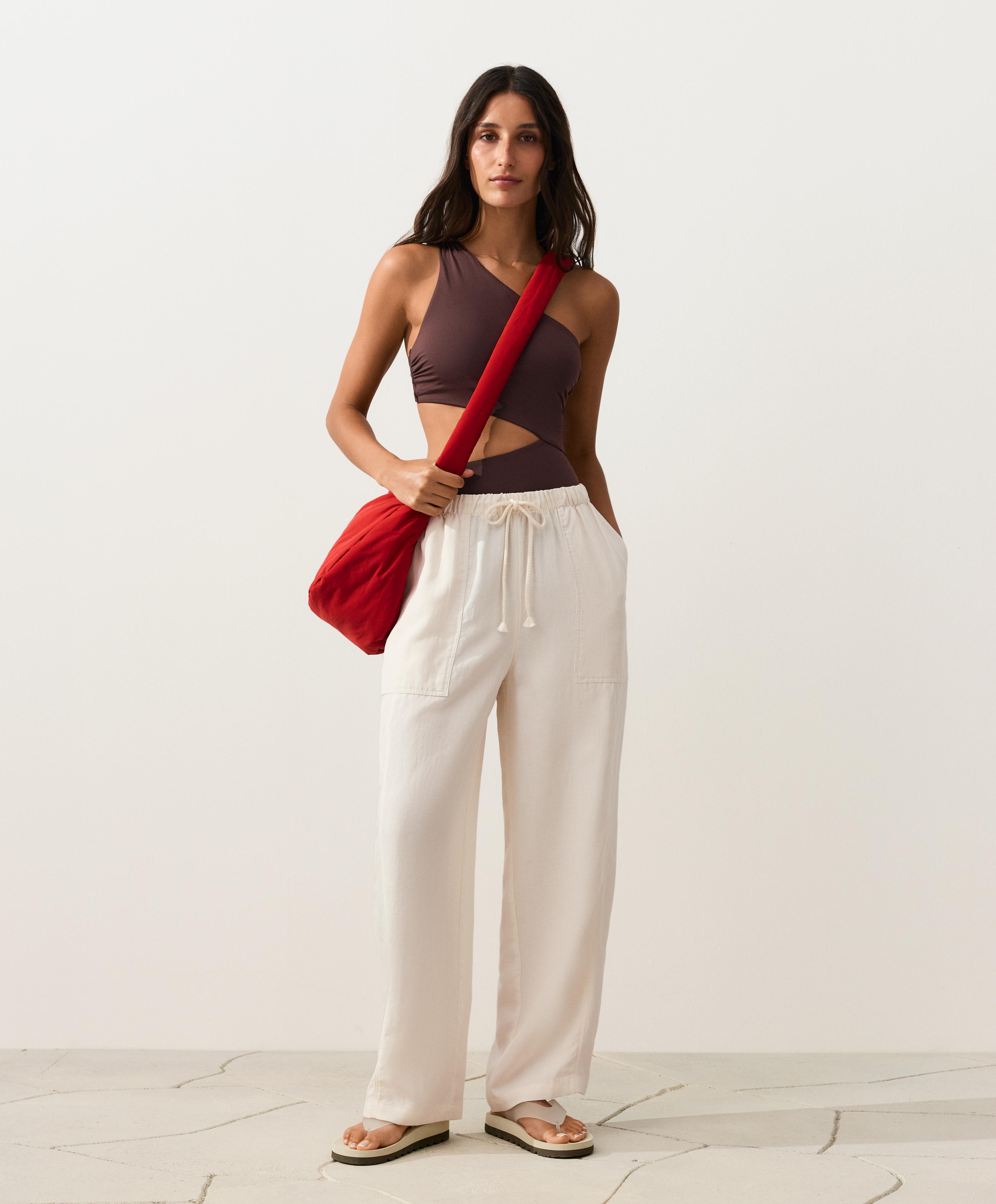 Asymmetric strap trikini — CHOCOLATE