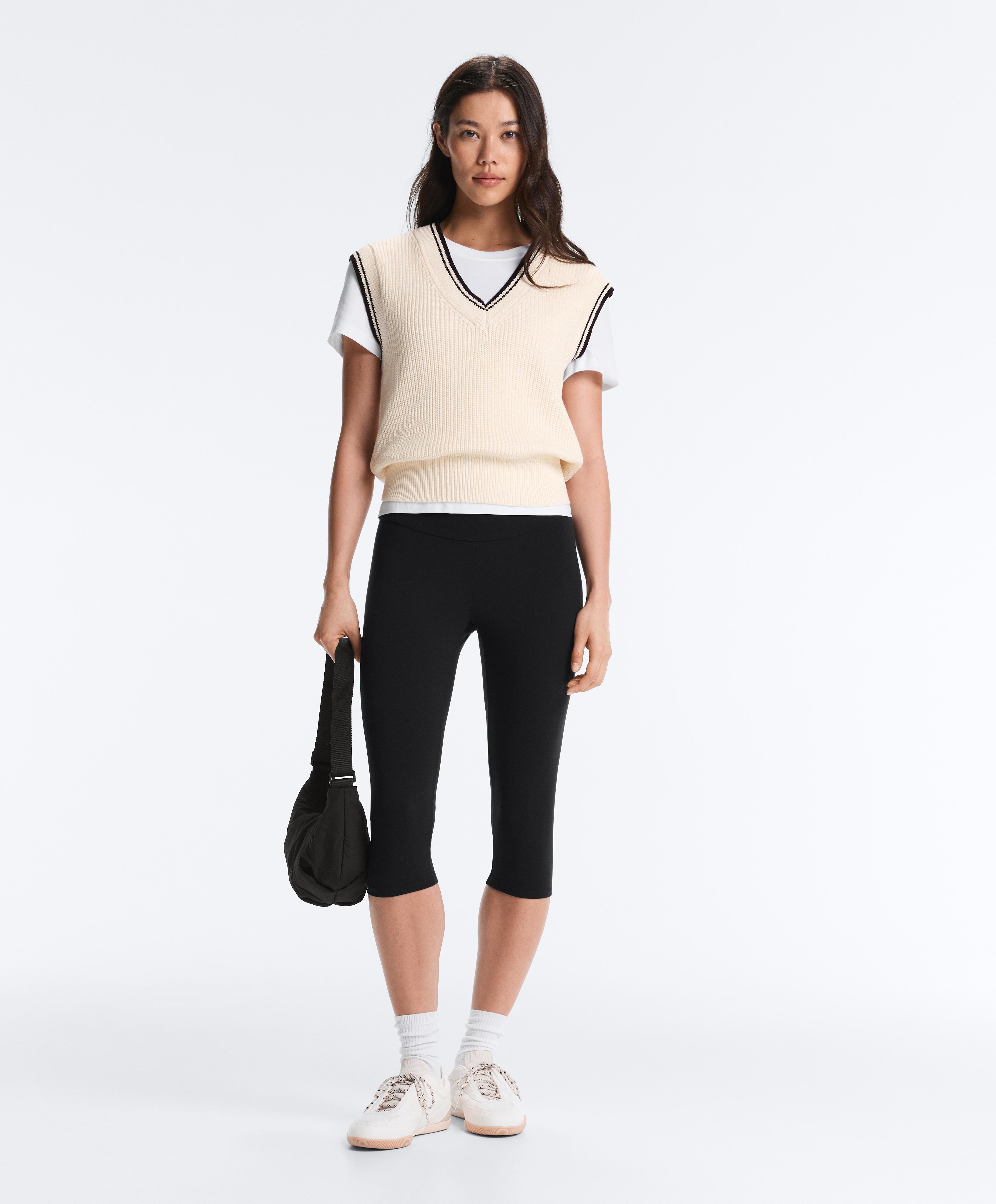 Contrast 100% cotton knit vest — PALE ECRU