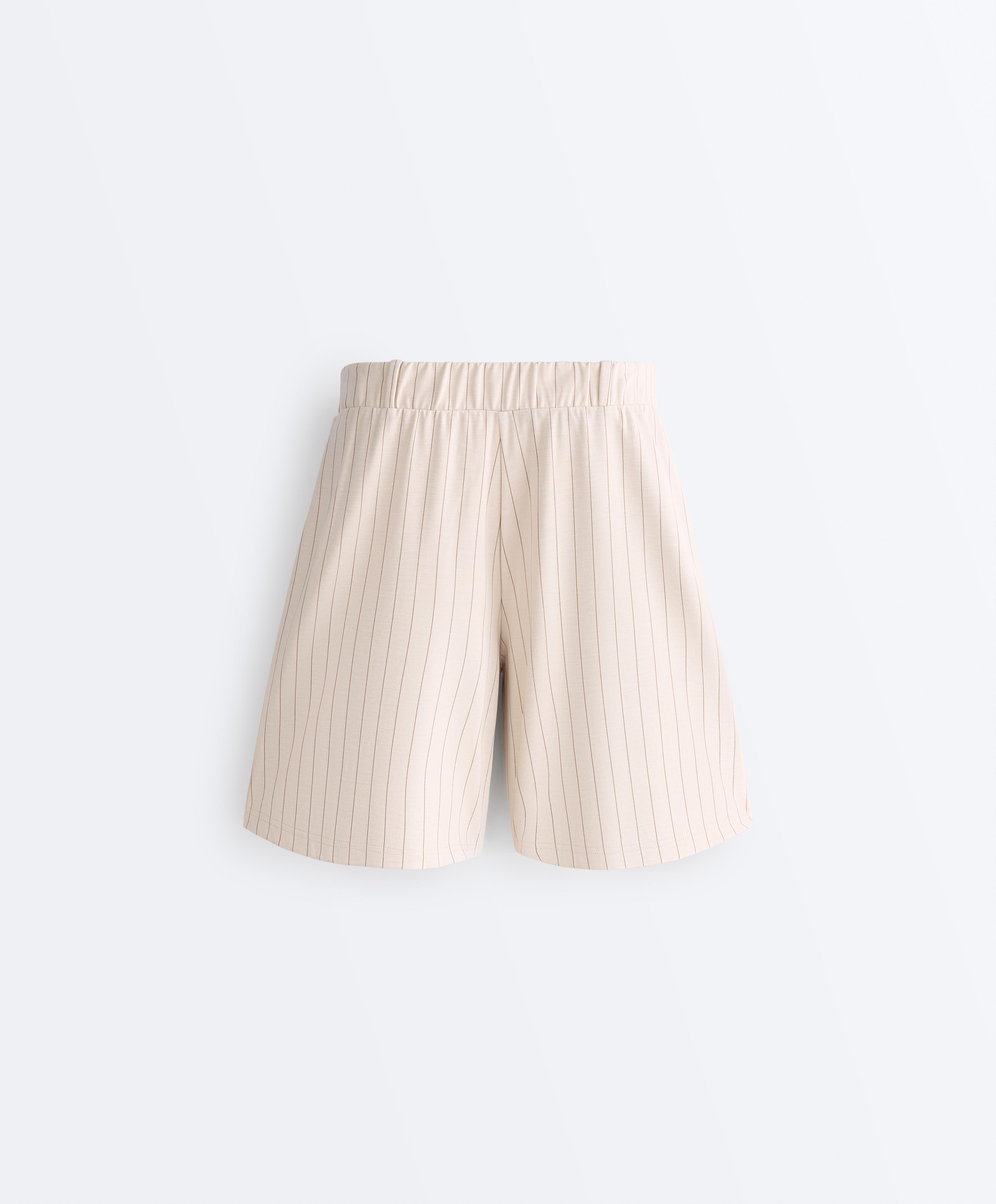 Wide striped pleated bermuda shorts — SANDY