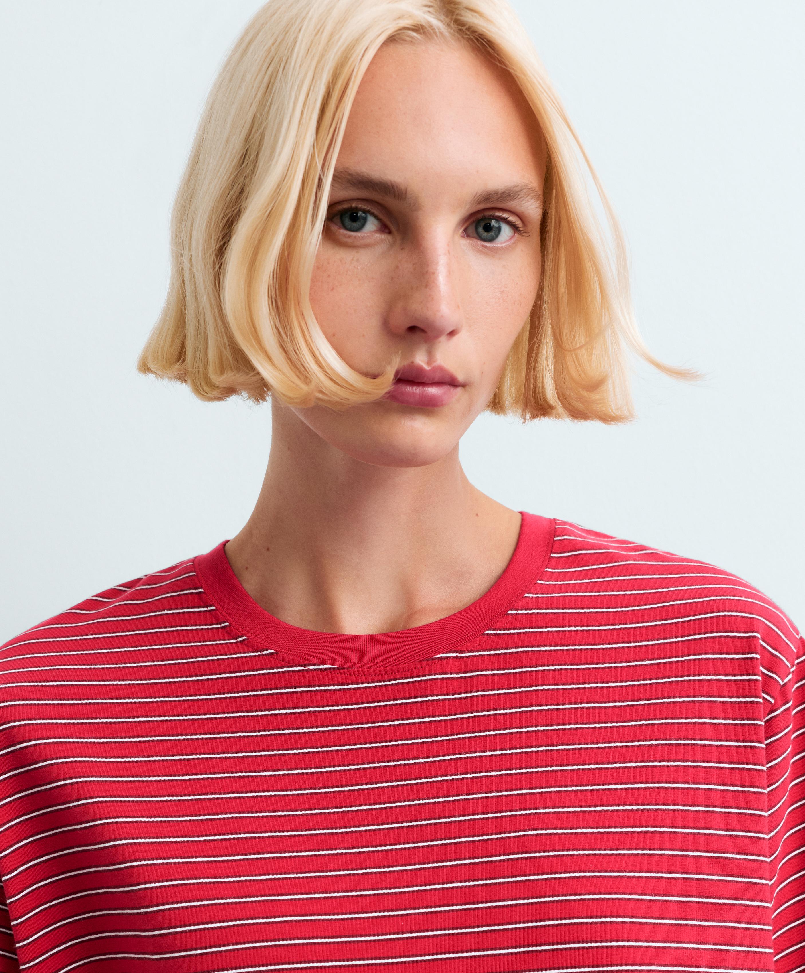 Striped short-sleeved T-shirt — RED