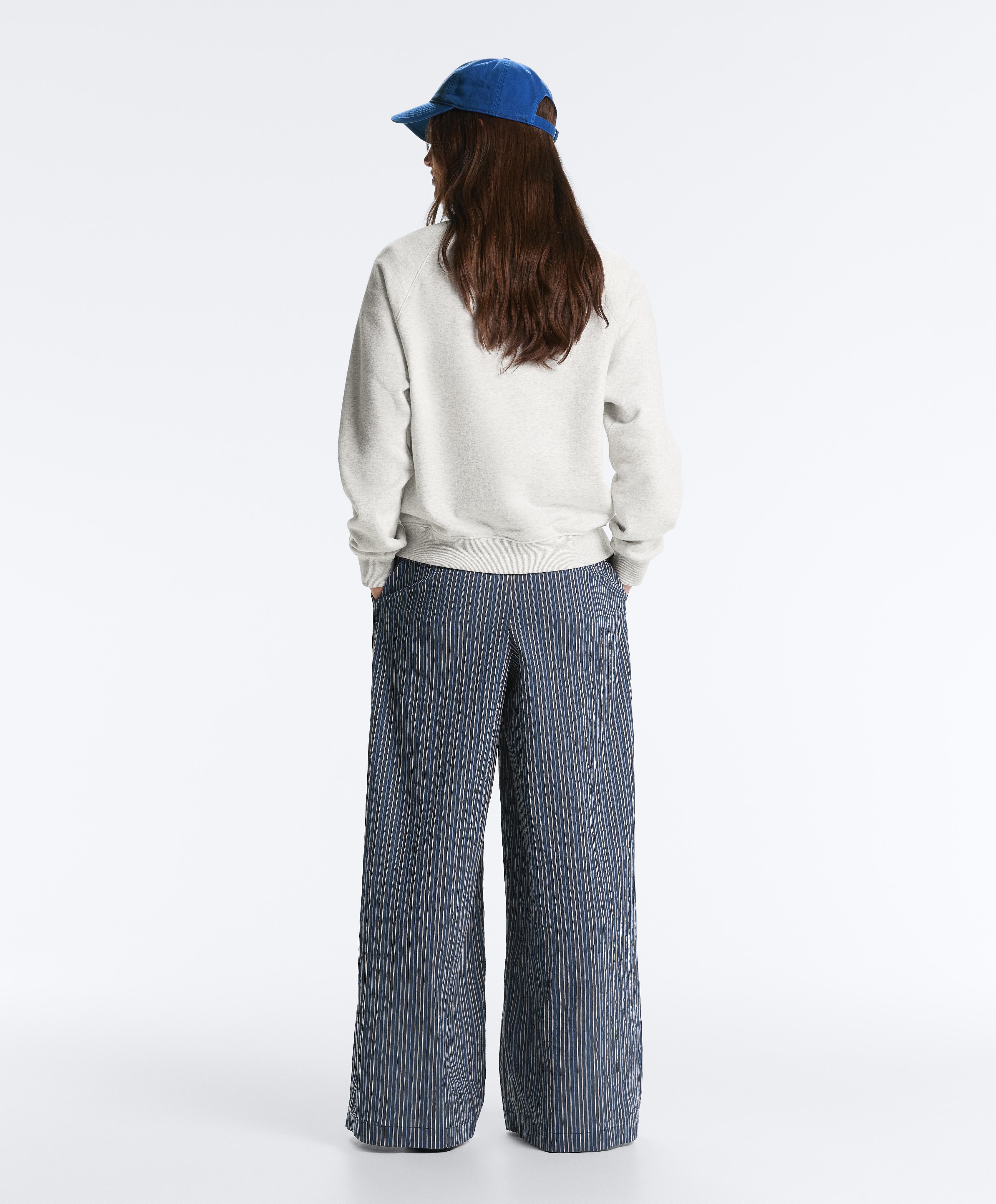Wide leg cotton blend stripe trousers — DARK NAVY