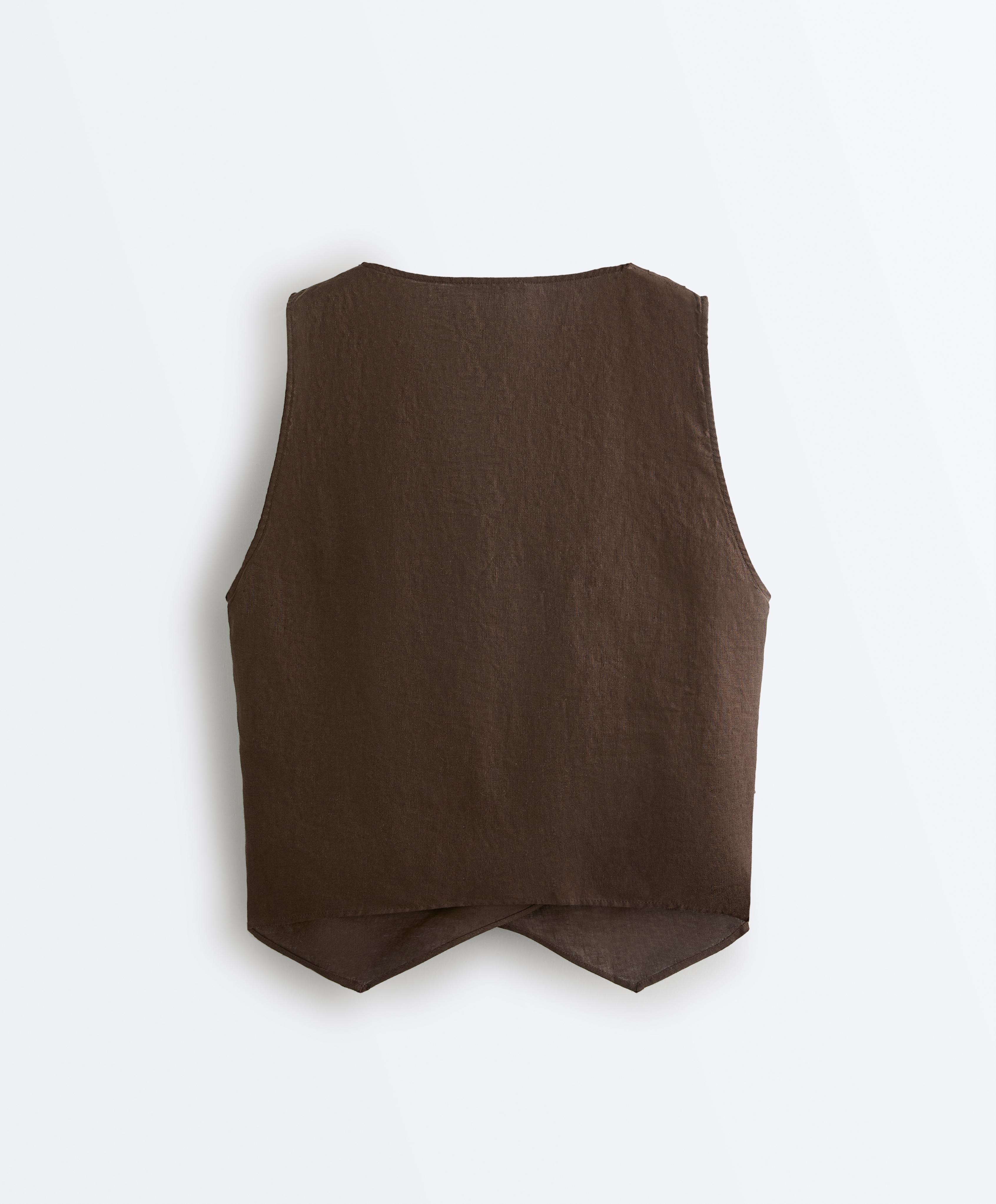 100% linen crossover top — DARK BROWN