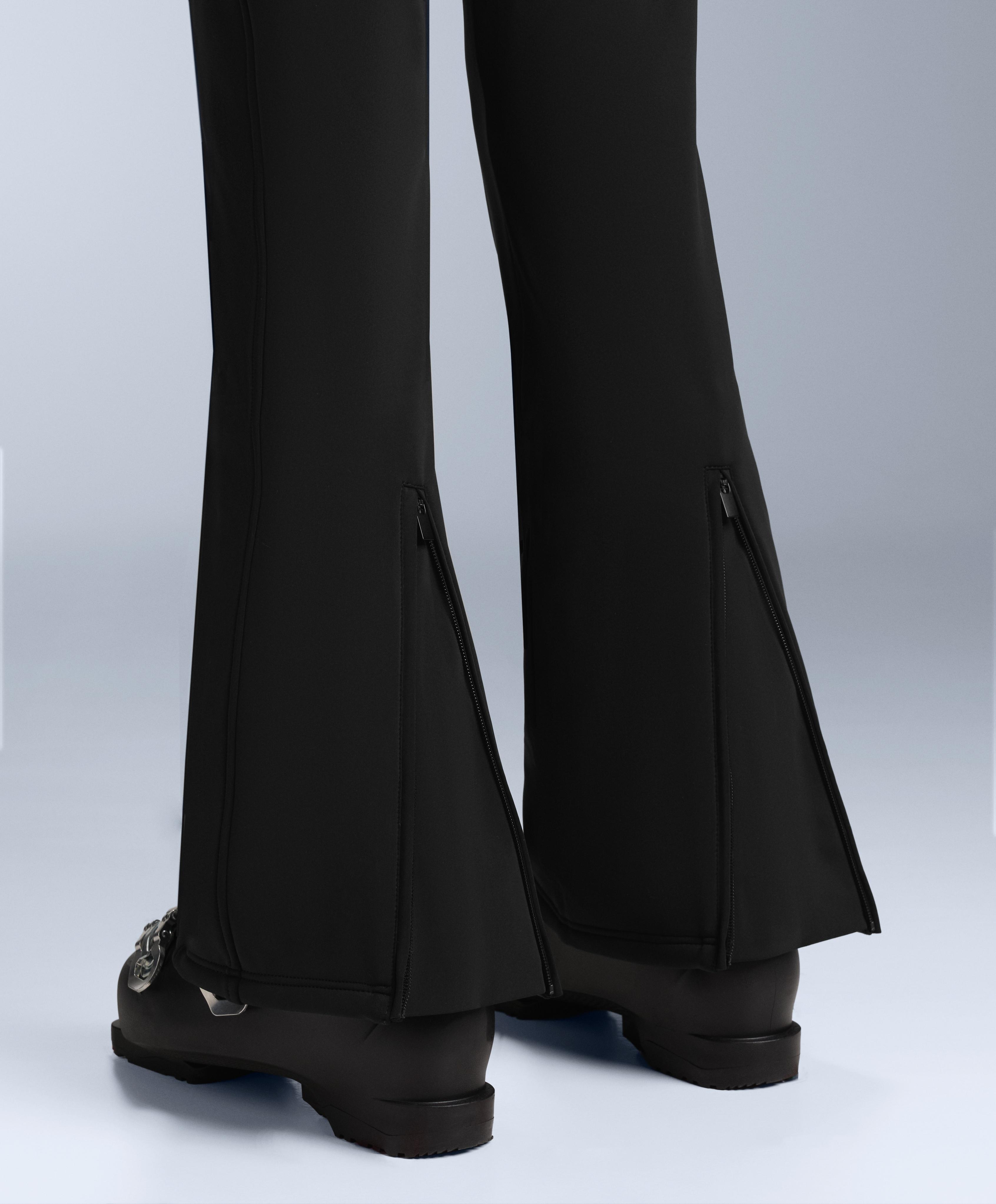 Water-resistant full length flare stretch SKI trousers — BLACK