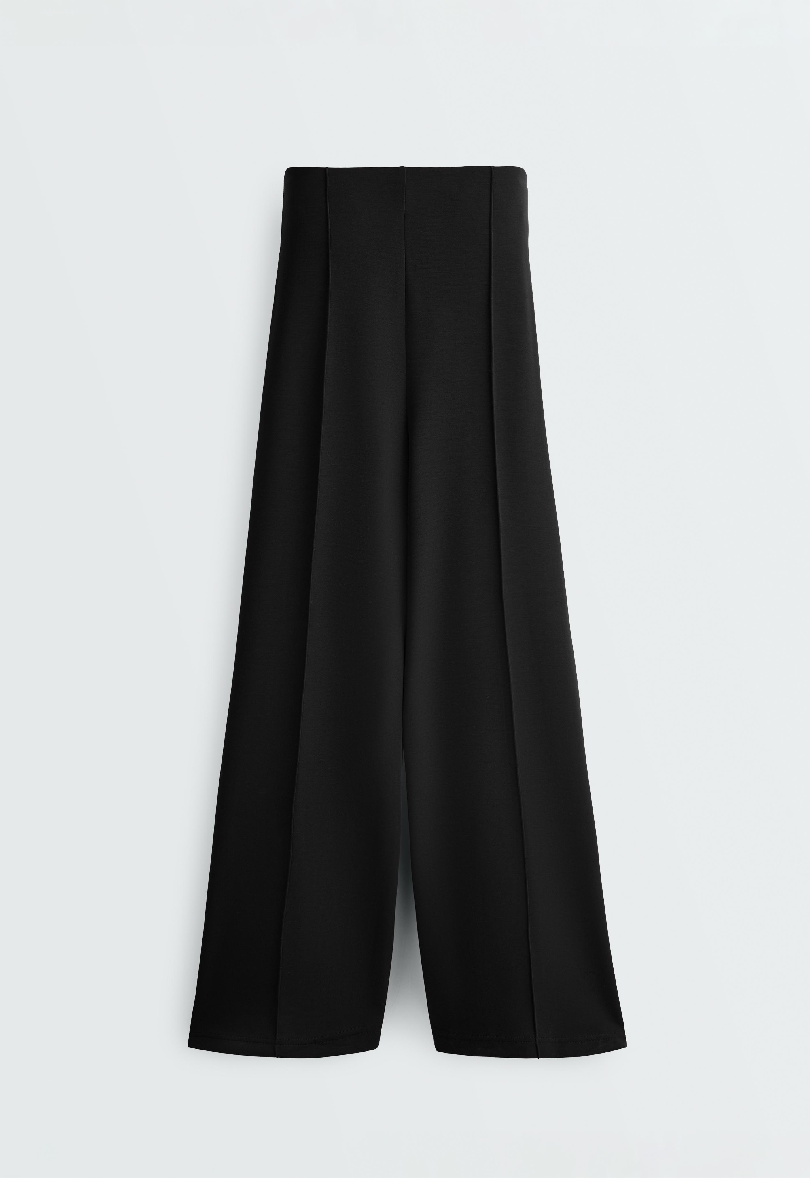 Straight-leg trousers with modal and crease — BLACK