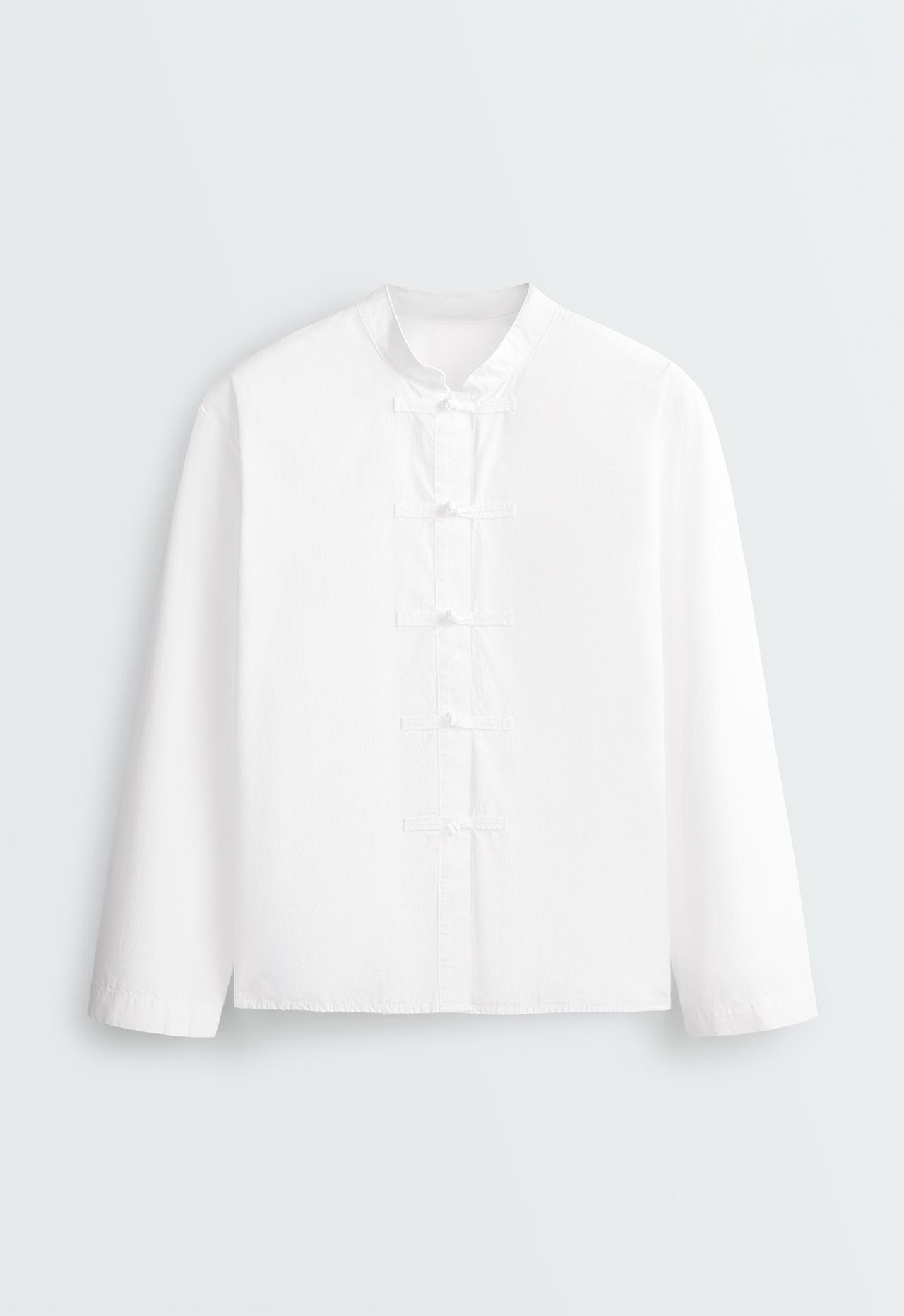 100% cotton stand-up collar shirt — WHITE