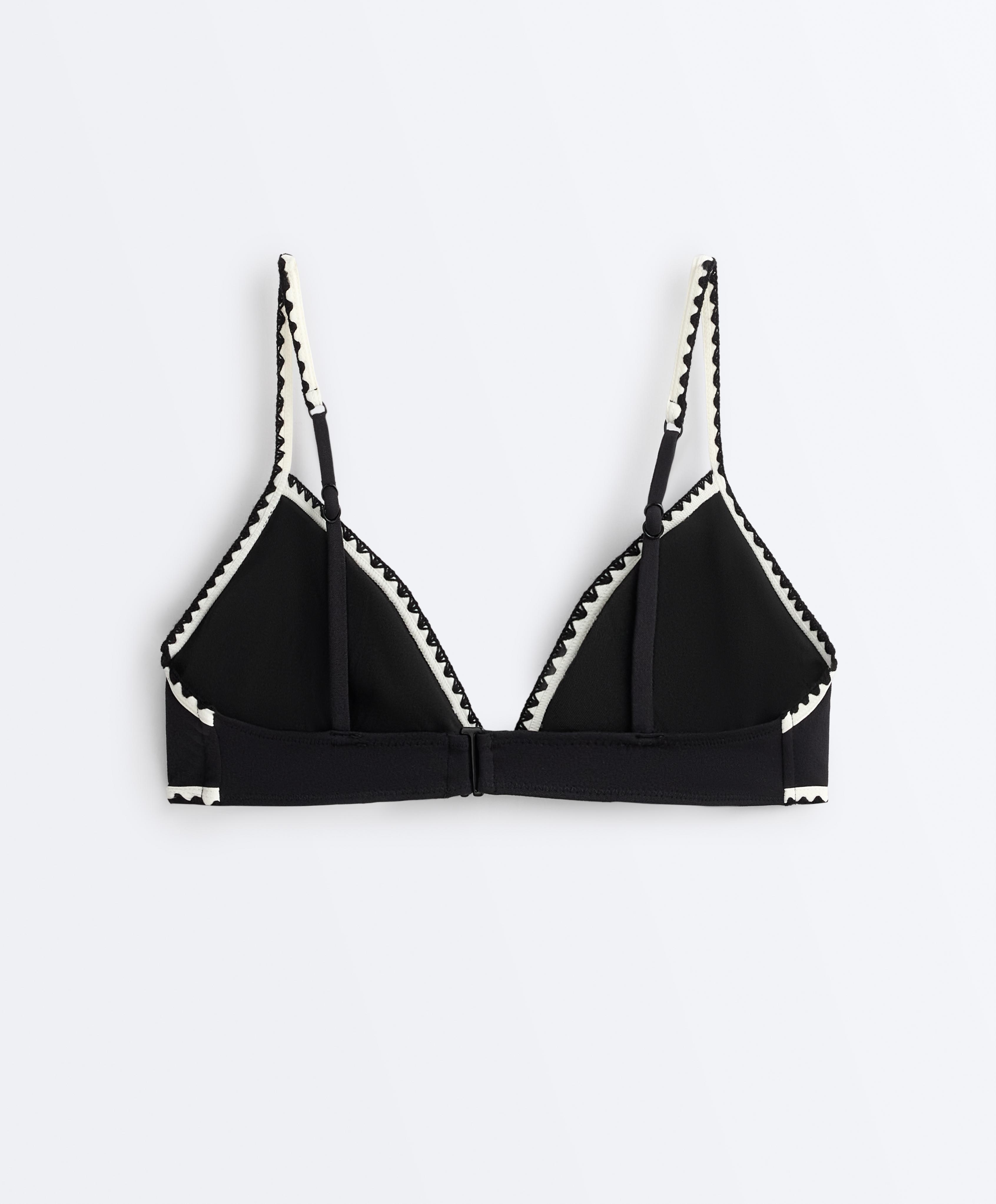 Contrast stitch triangle bikini top — BLACK