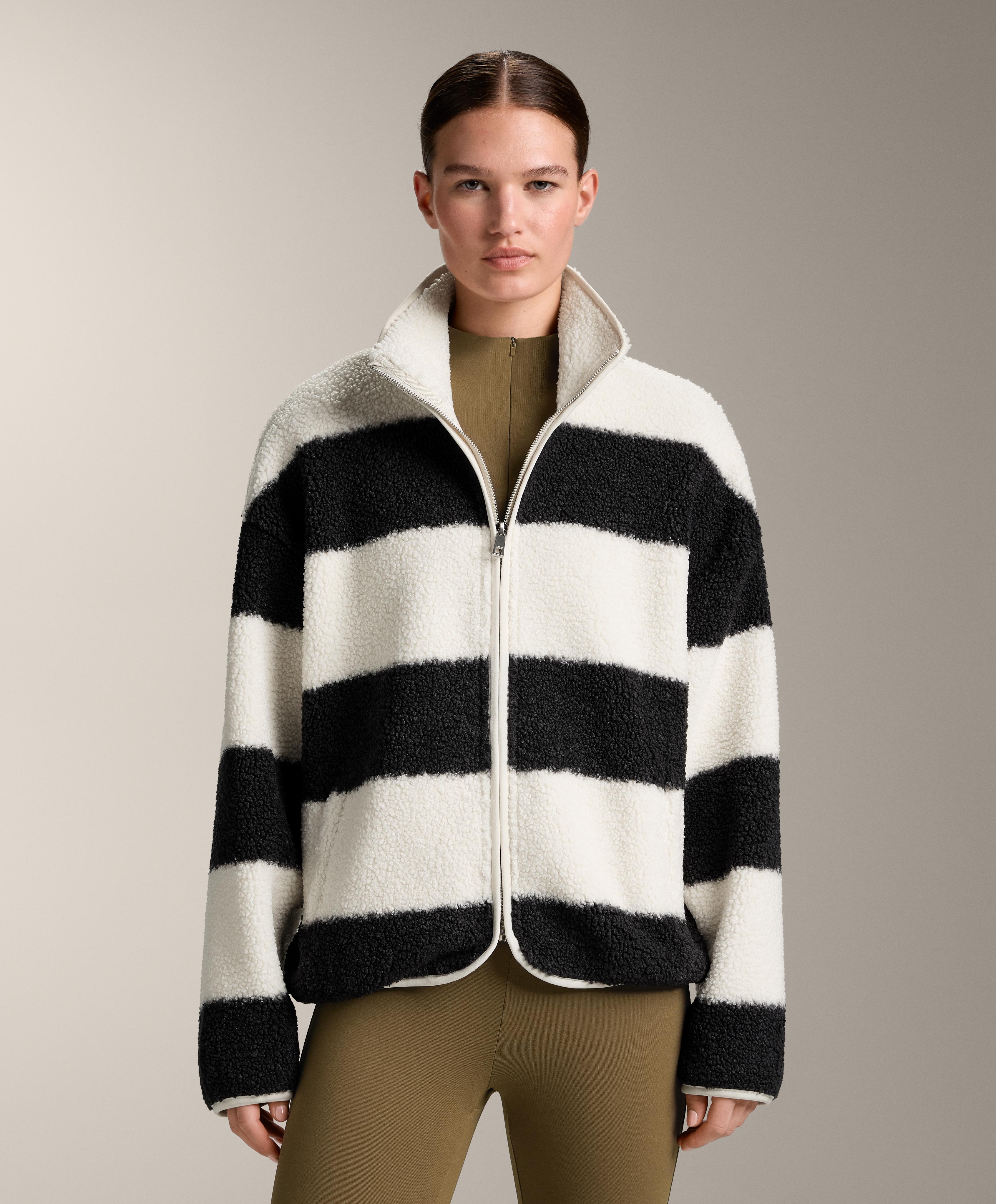 Striped faux-shearling bomber jacket — ECRU