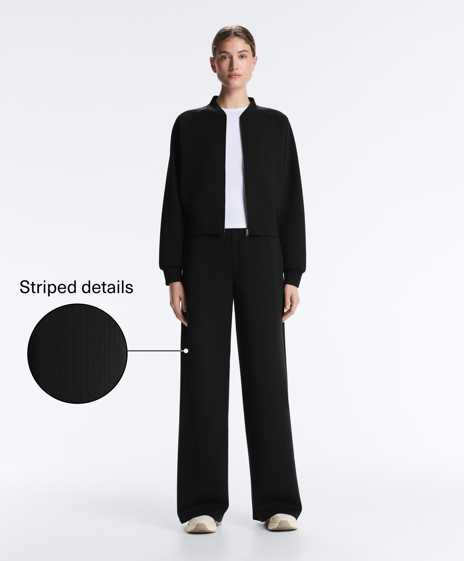 Straight-leg striped trousers with soft-touch modal — BLACK