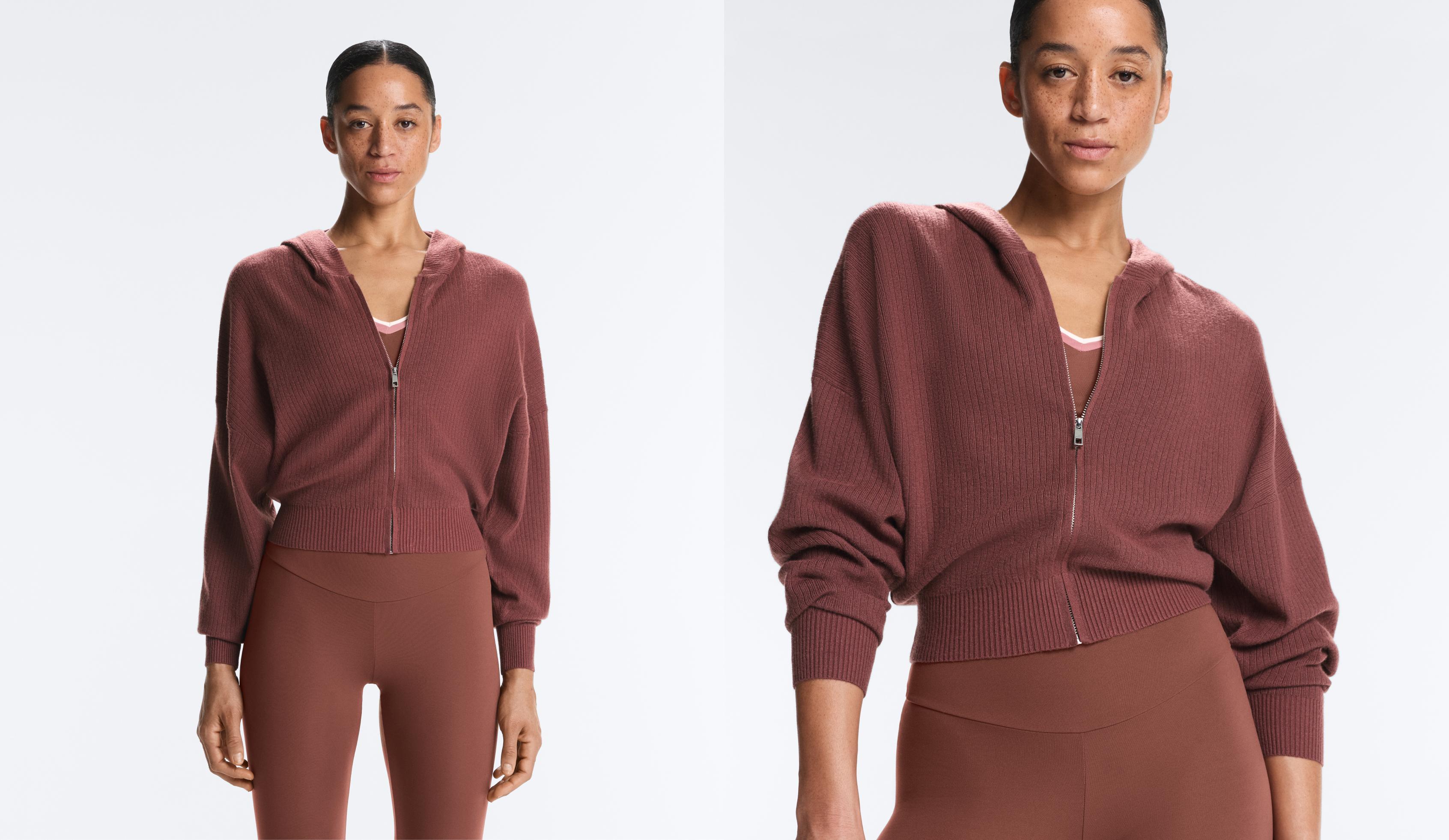 Rib-knit hooded jacket — MAHOGANY