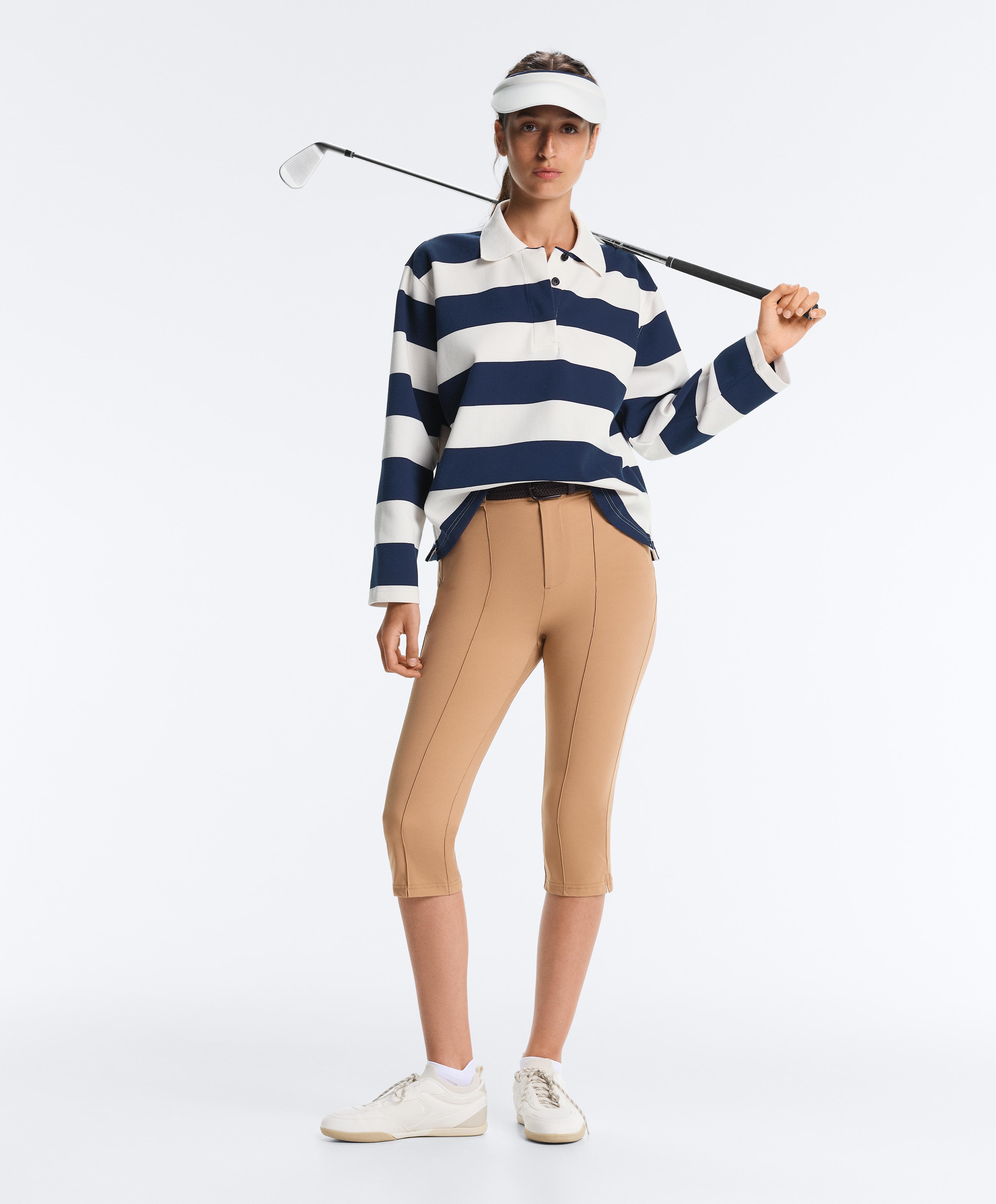 Technical skinny capri trousers with seam detail — SAND