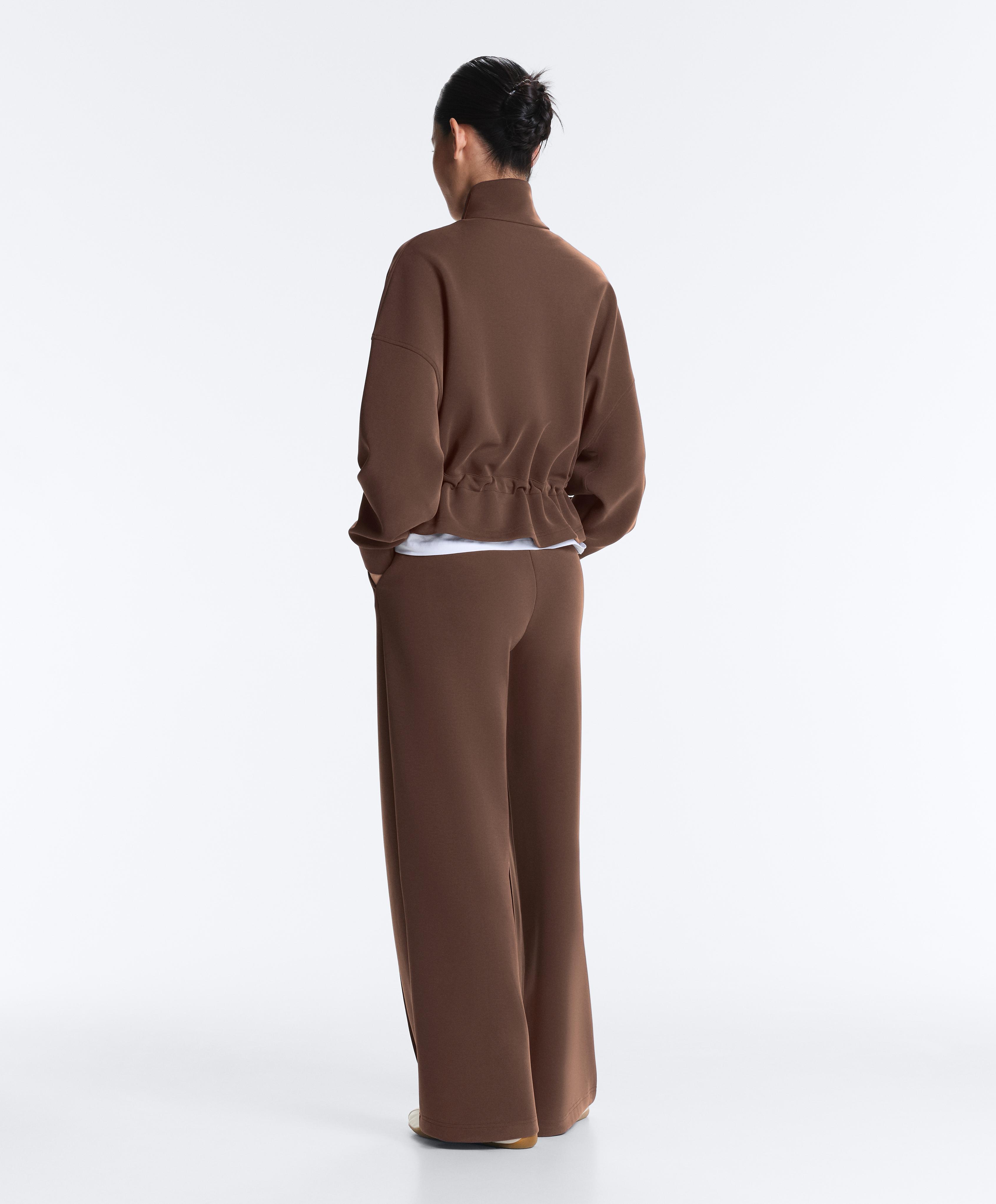 Soft-touch modal jacket with rib trim — MID-BROWN