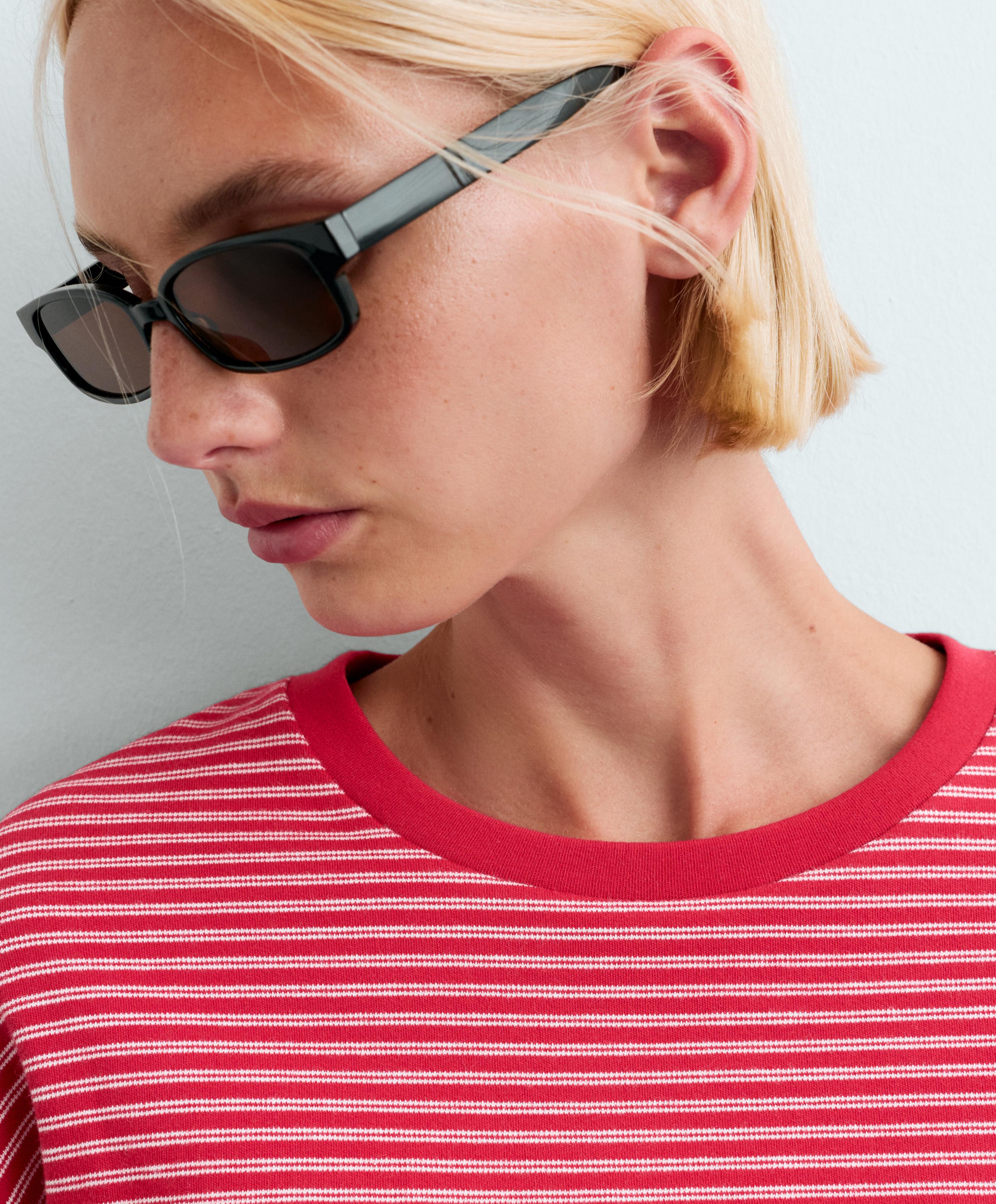 Striped boxy long-sleeved cotton-blend T-shirt — RED