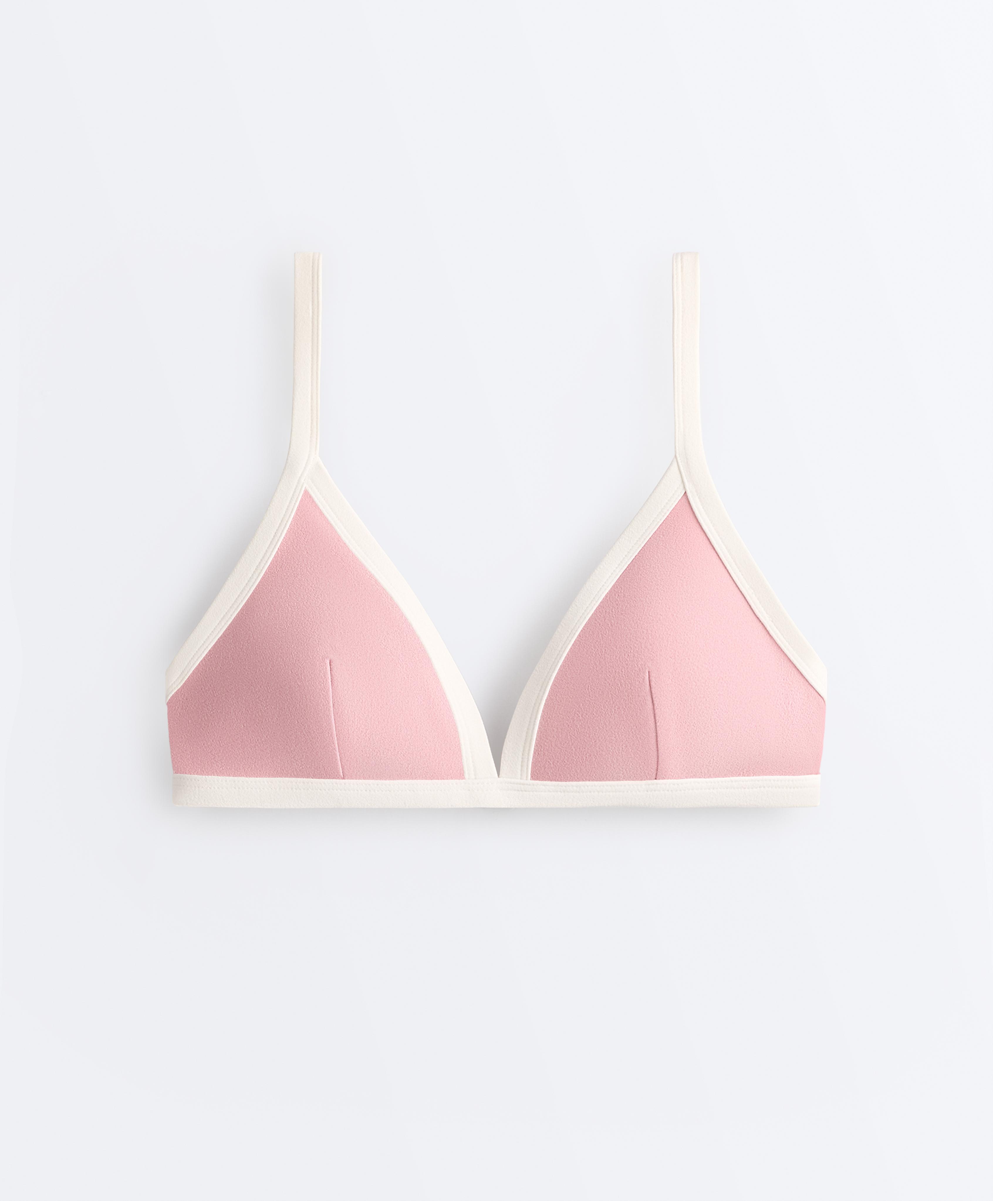 Contrast trim triangle bikini top — PINK