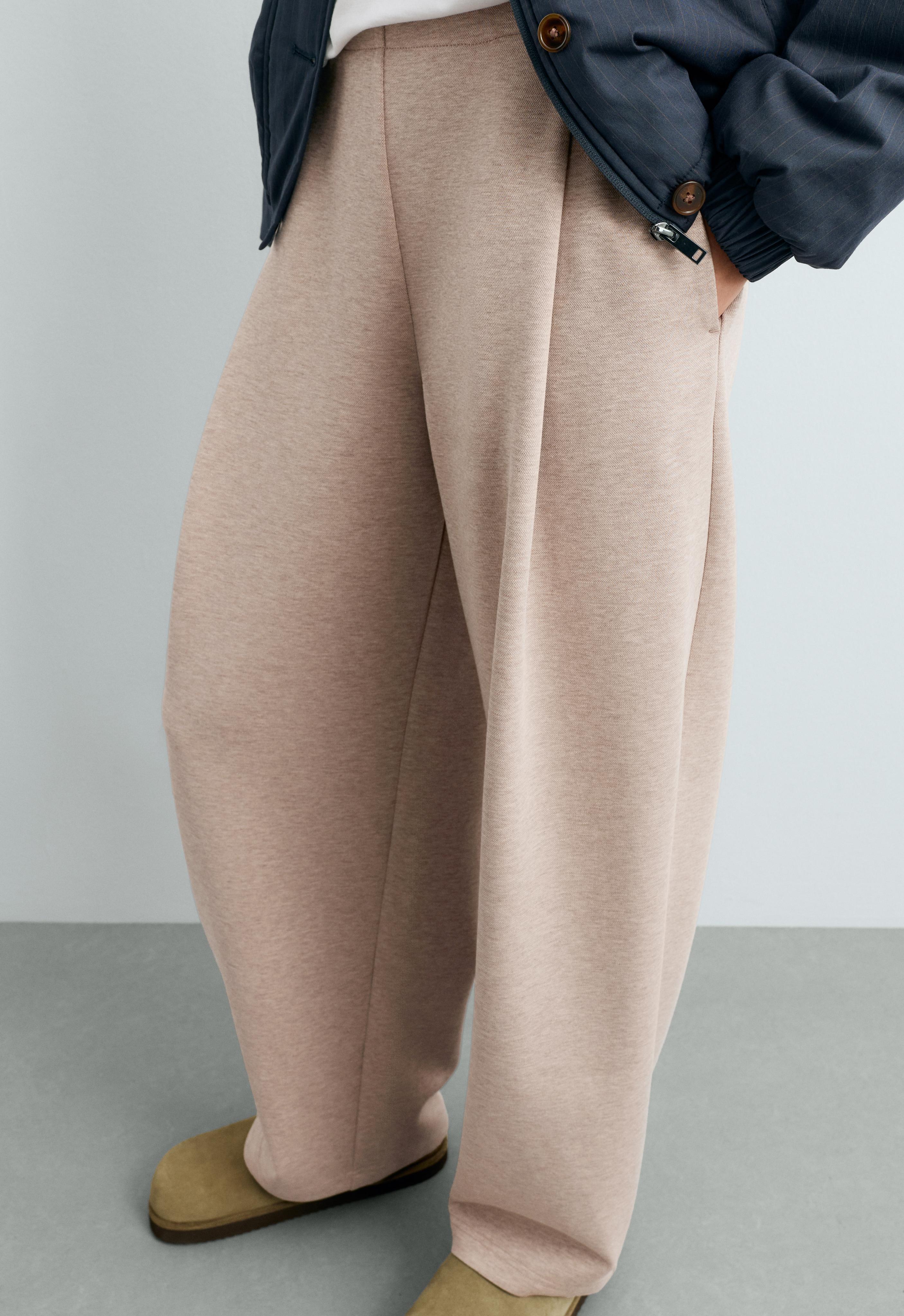 Piqué cotton cocoon trousers — SOFT MINK