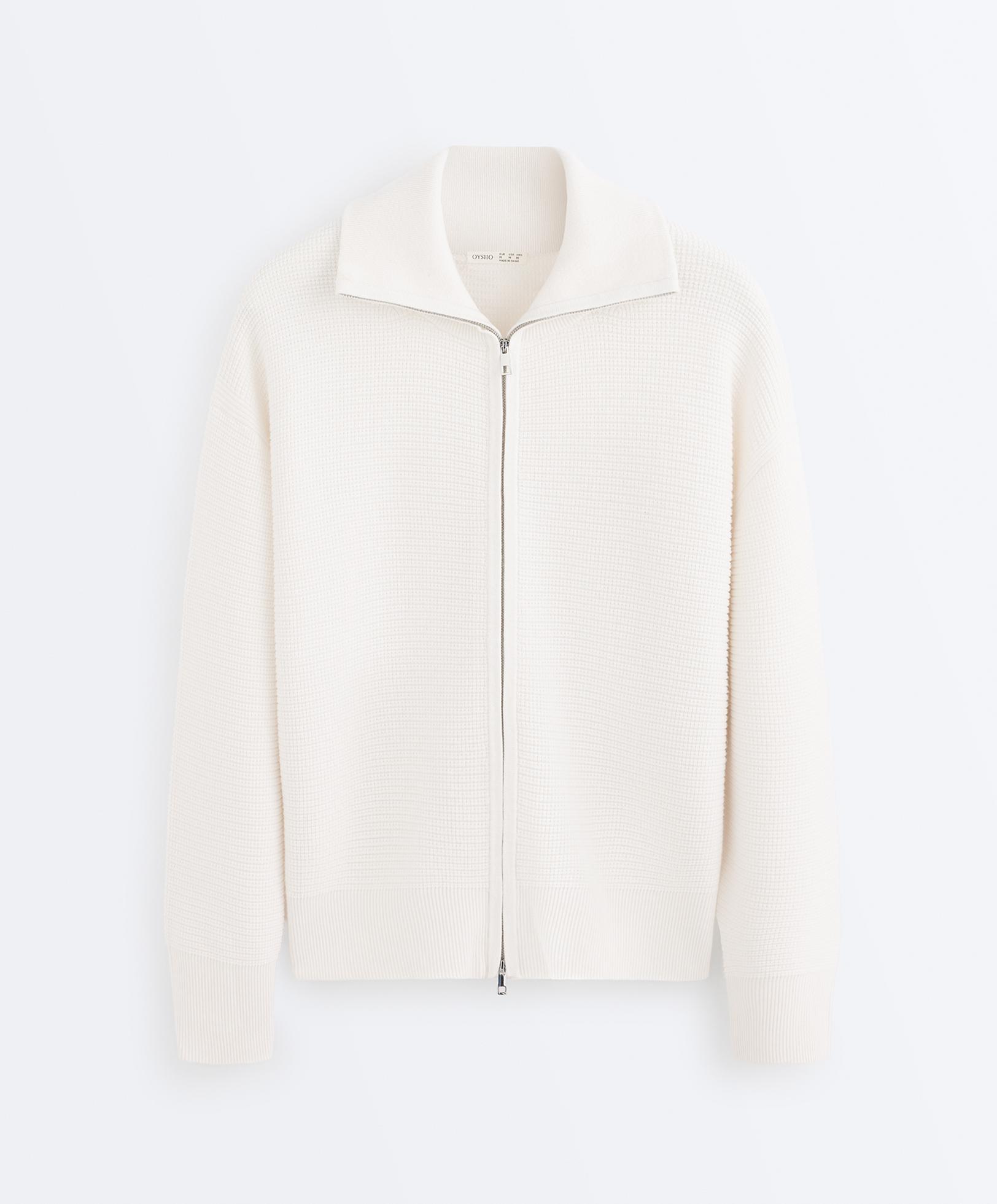 High neck knit jacket — PALE ECRU