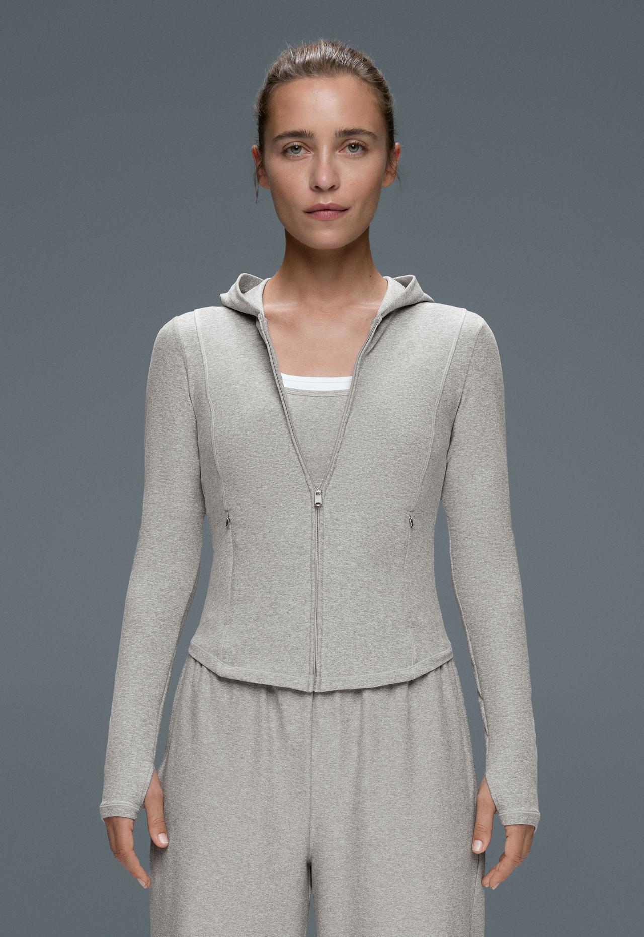 Technical marl hooded jacket — GREY MELANGE