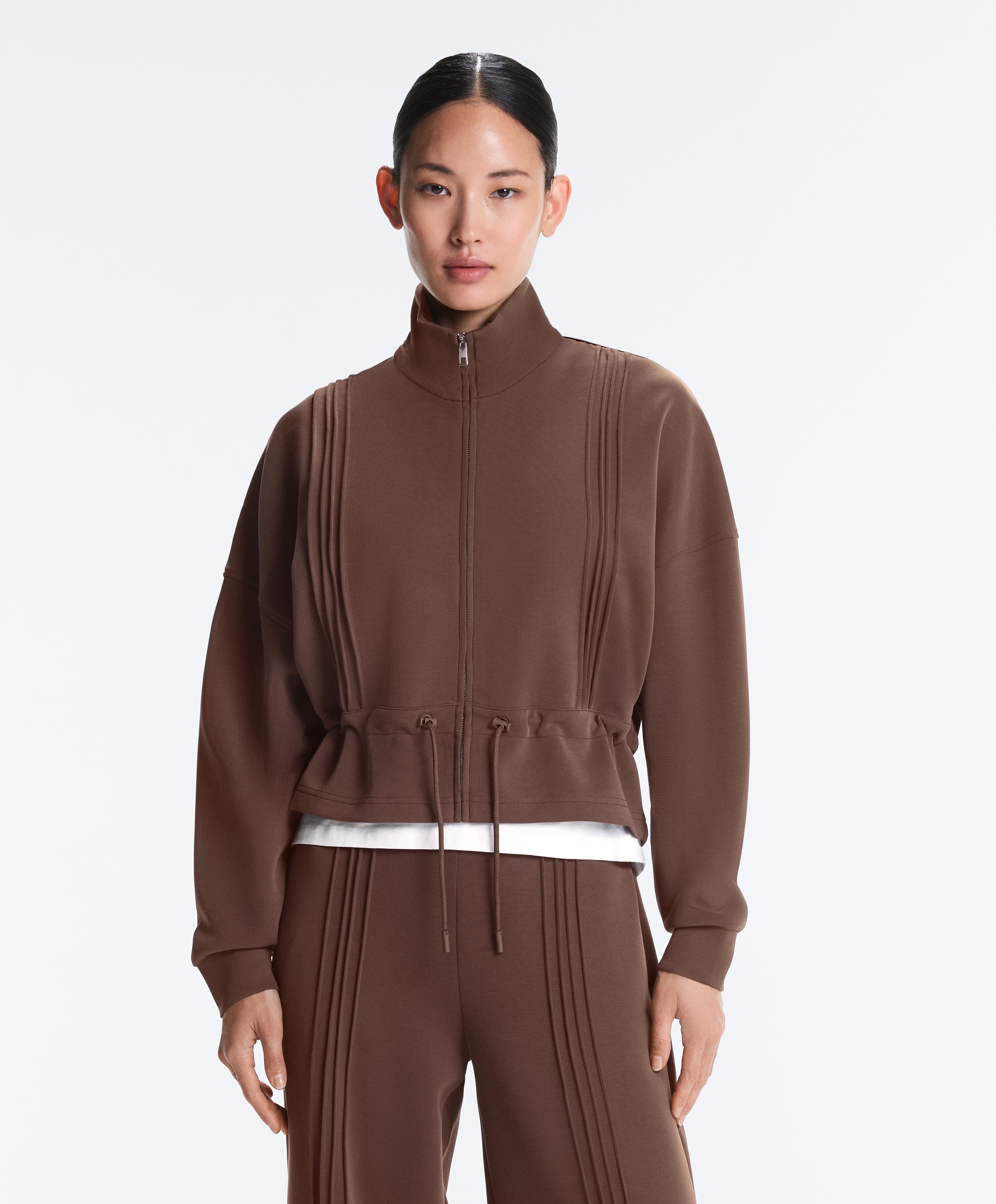 Soft-touch modal jacket with rib trim — MID-BROWN