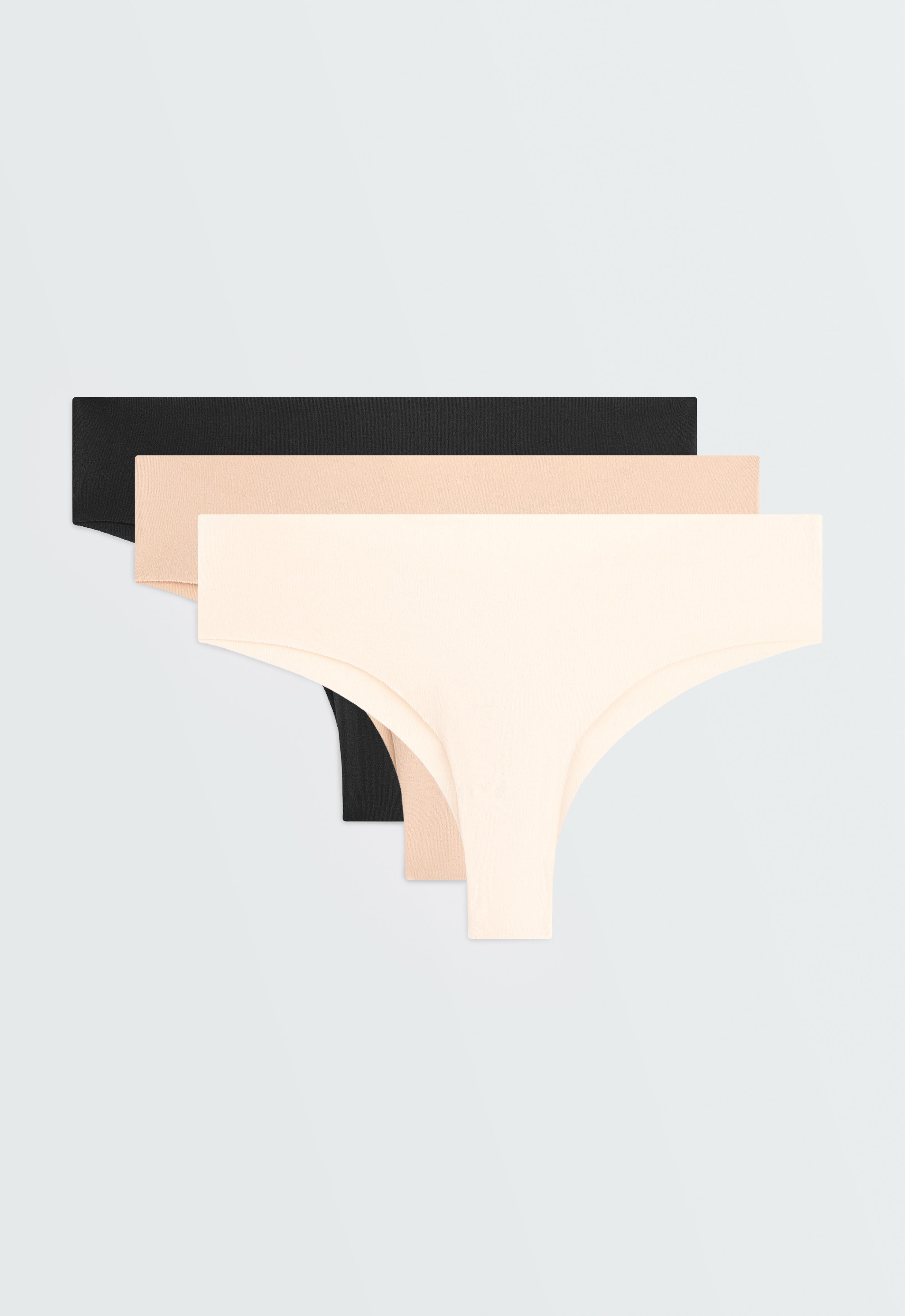 3 invisible cotton blend laser-cut Brazilian briefs — BEIGE