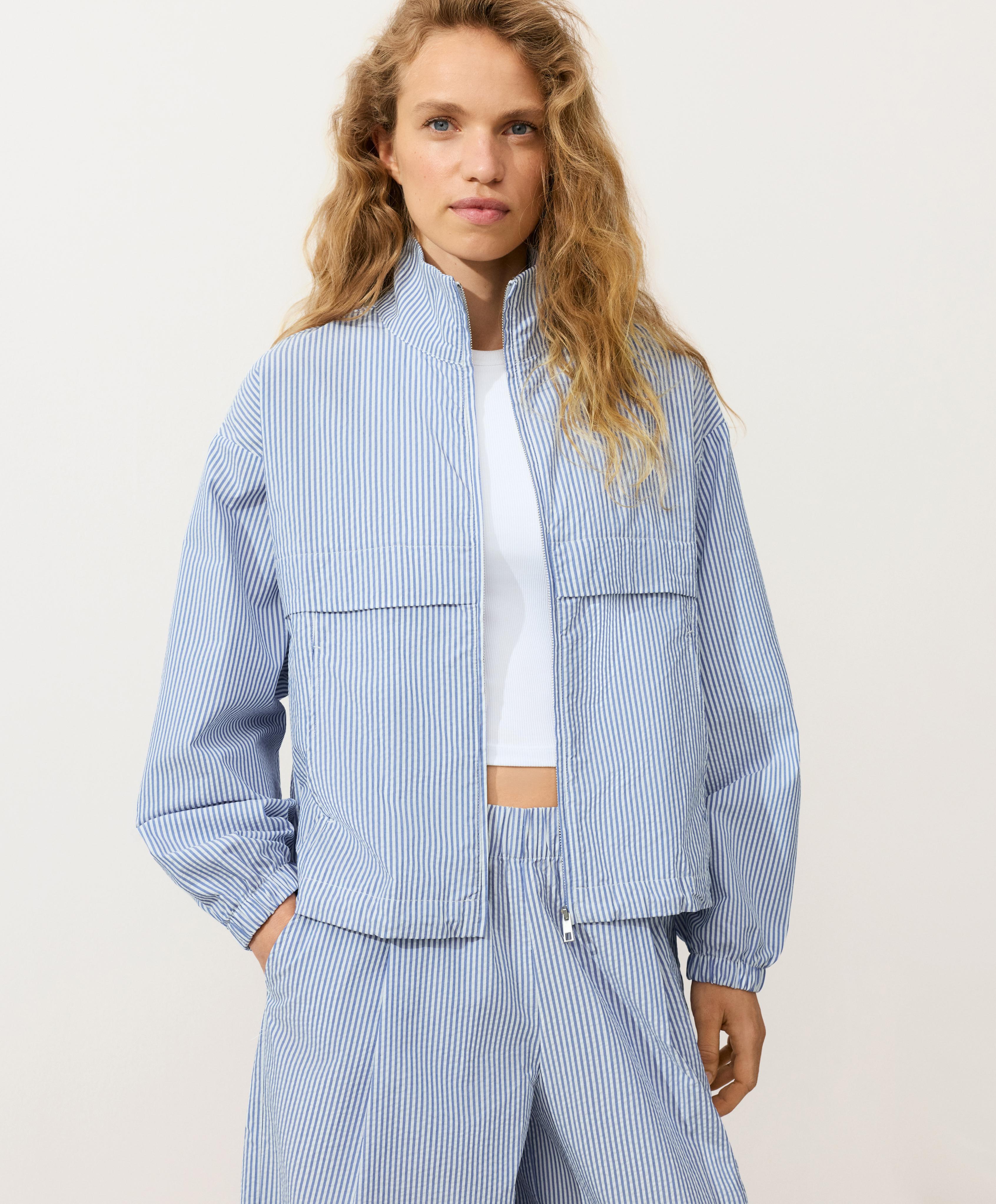 Cotton blend striped Track jacket — PALE BLUE