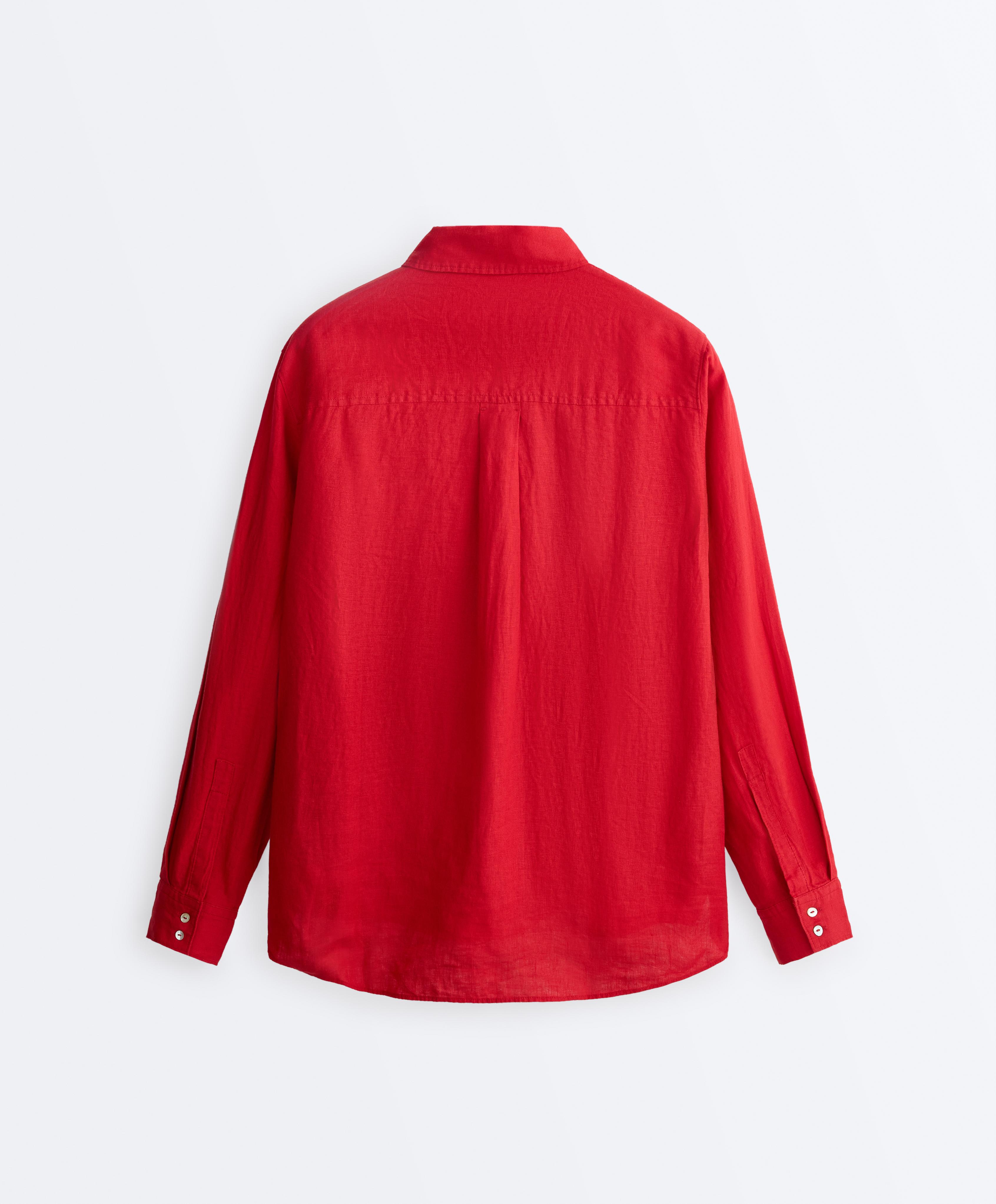 100% linen relaxed shirt — BRIGHT RED