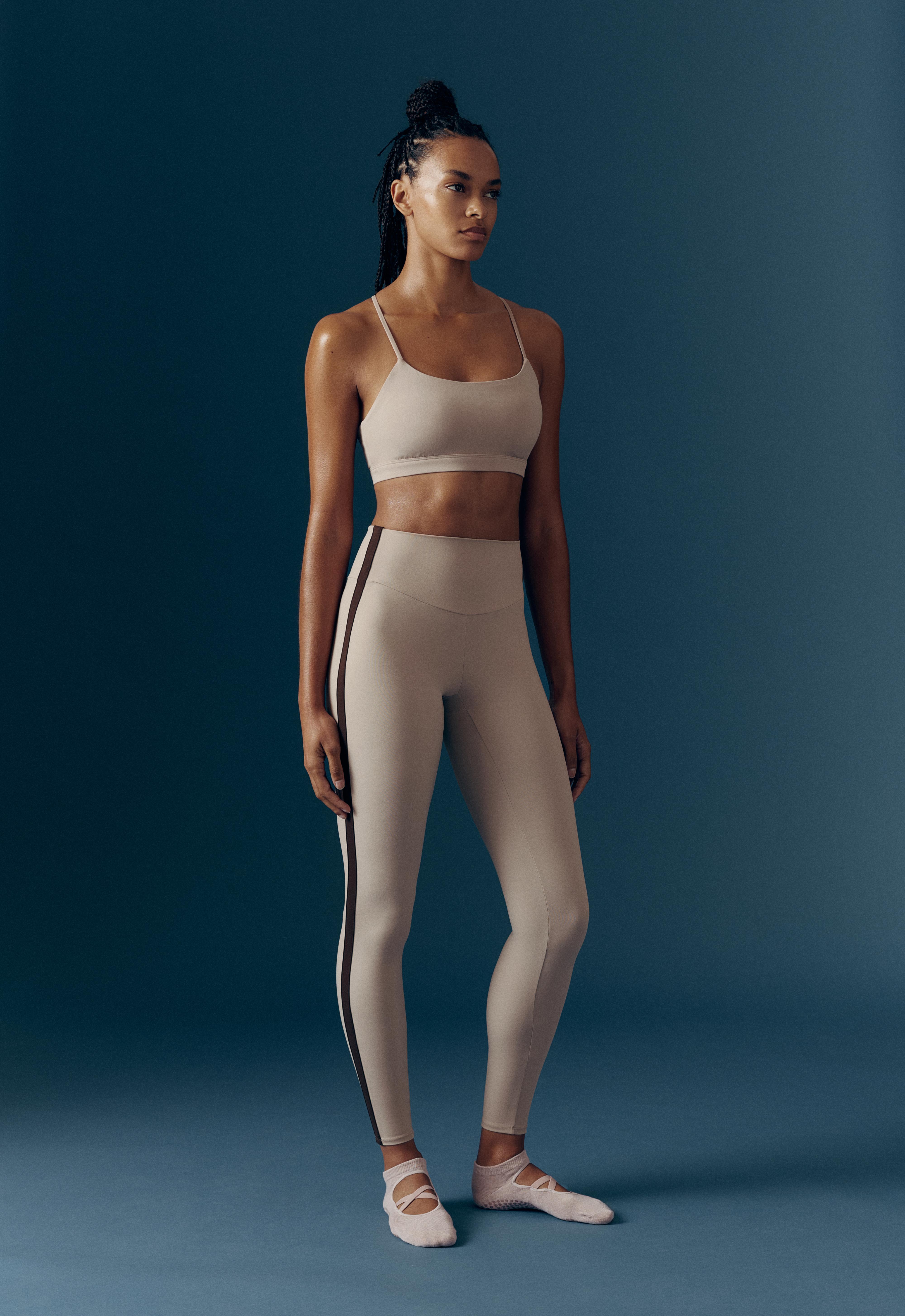 Comfortlux high-rise ankle-length leggings with contrast detail — LIGHT STONE