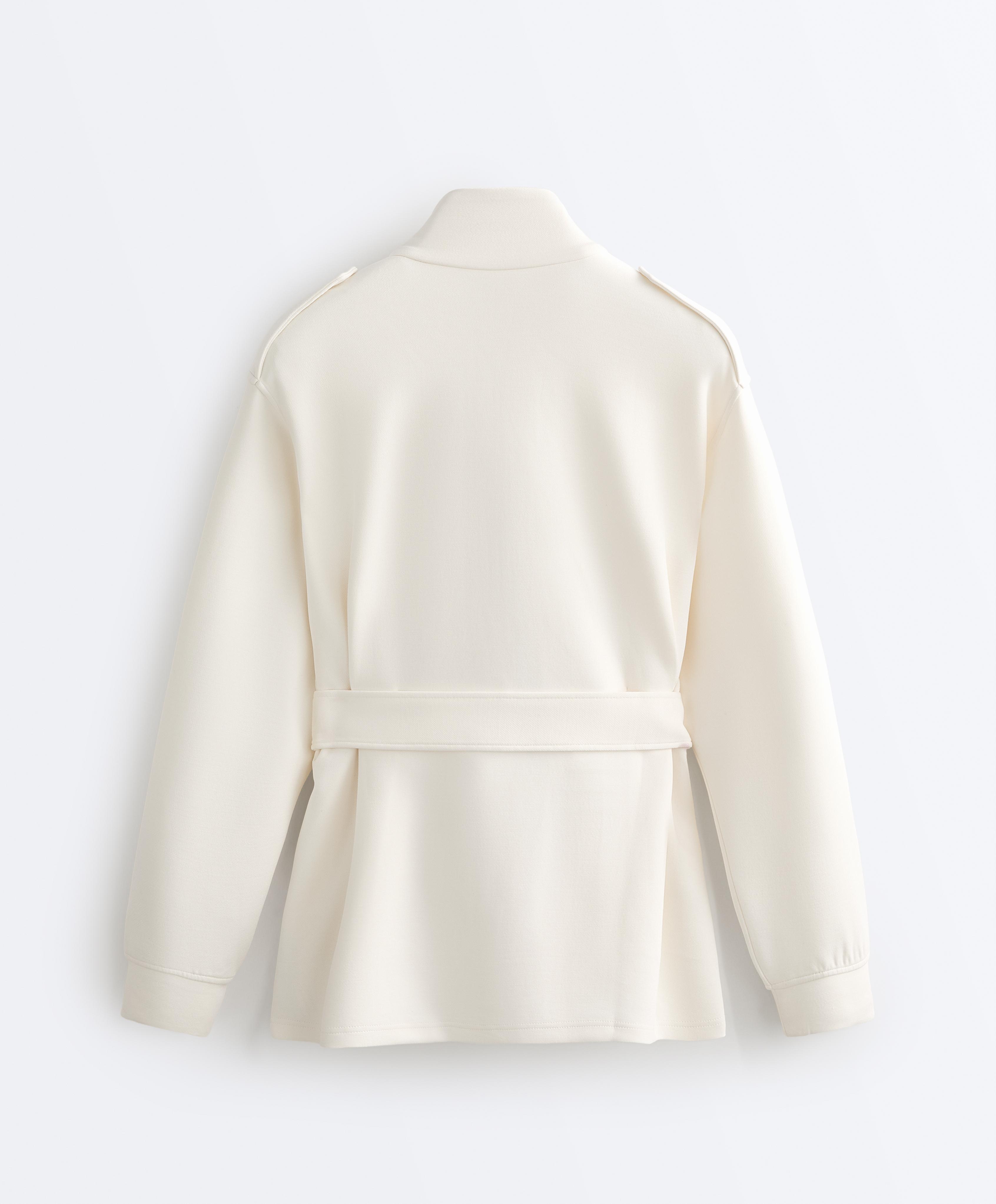Long Utility jacket with twill belt — PALE ECRU