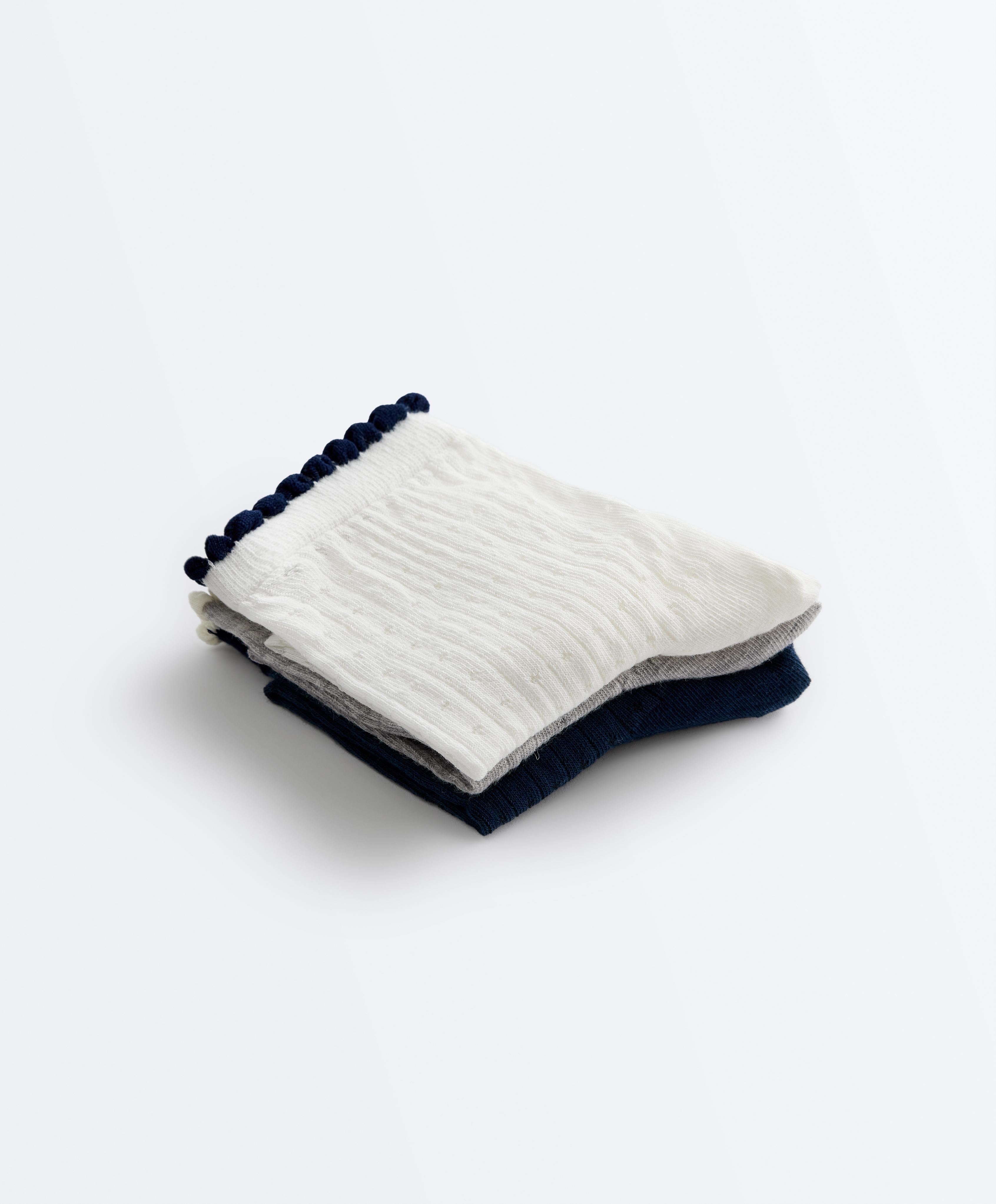 3 pairs of cotton blend bubble quarter socks — ECRU